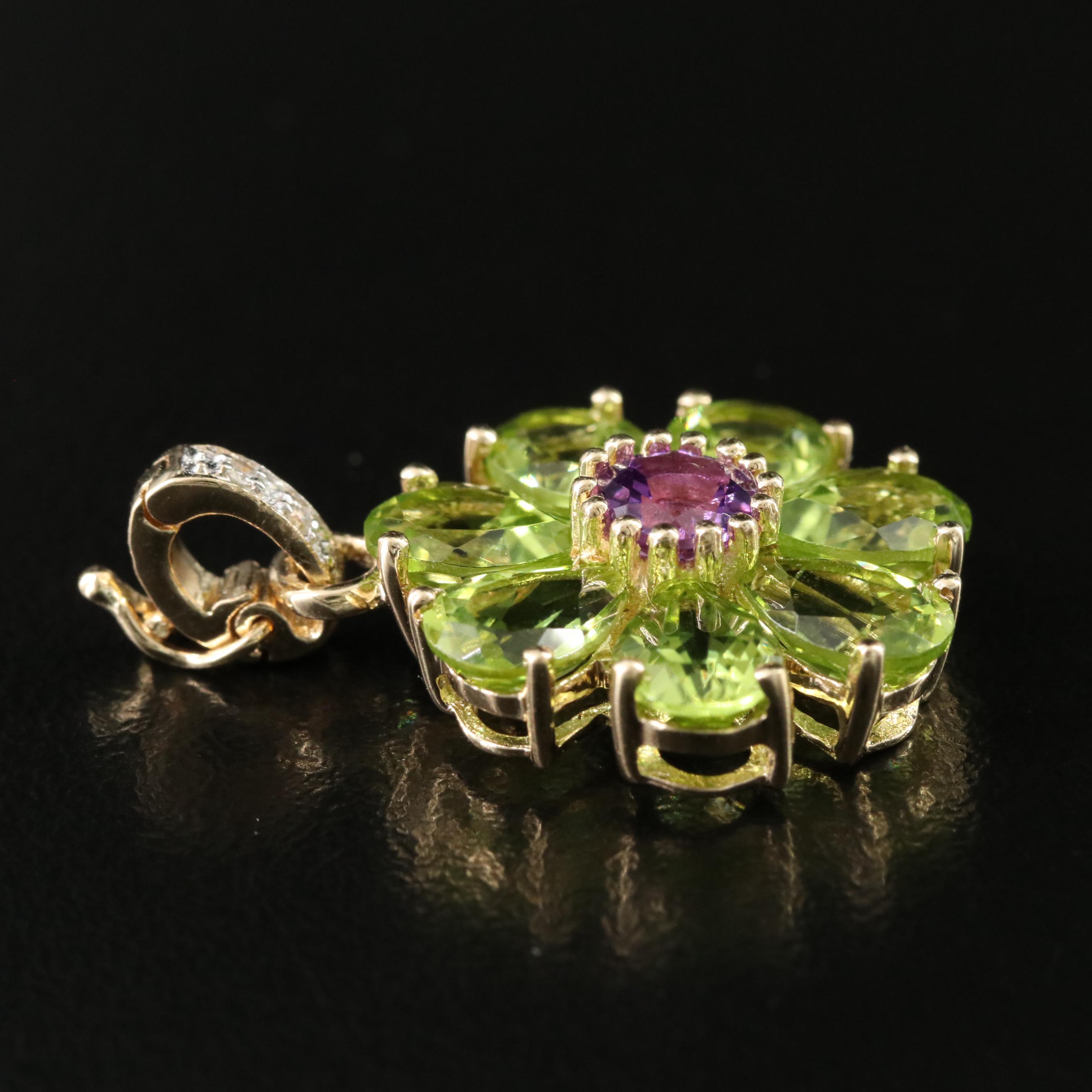 14K Amethyst, Peridot and Diamond Pendant