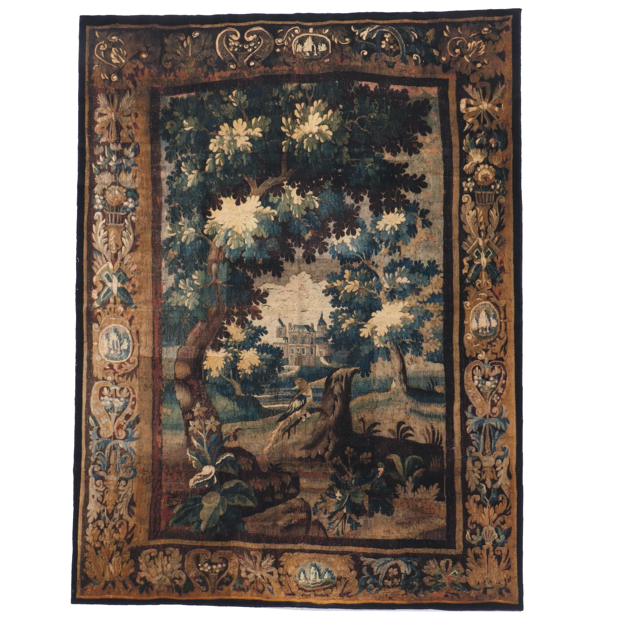 French Verdure Style Printed Tapestry Panel