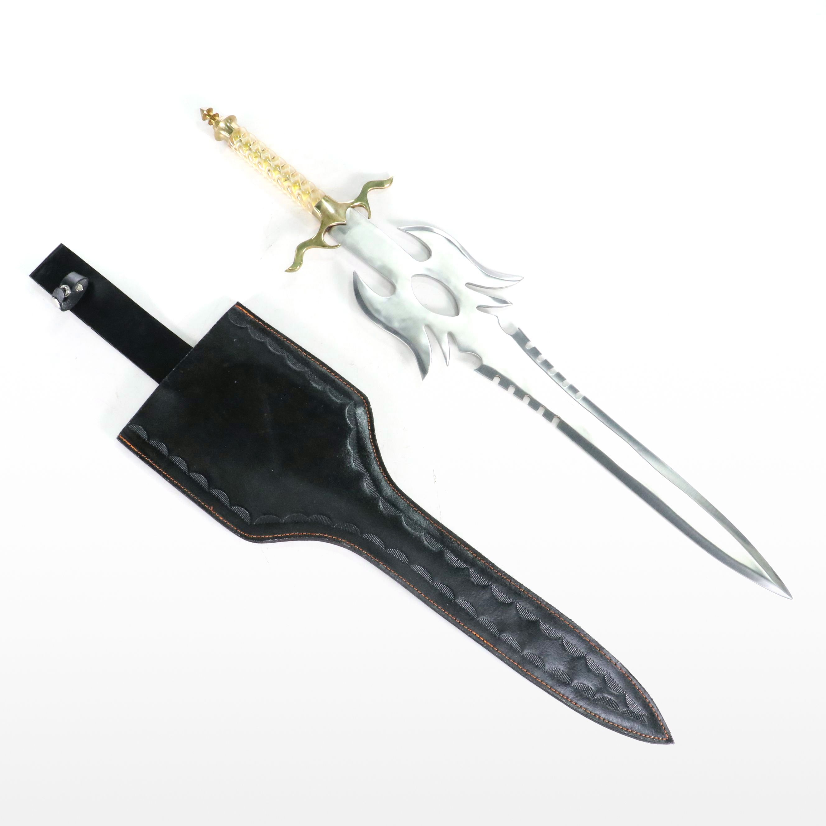 Mythical Fantasy Short Sword with Leather Scabbard