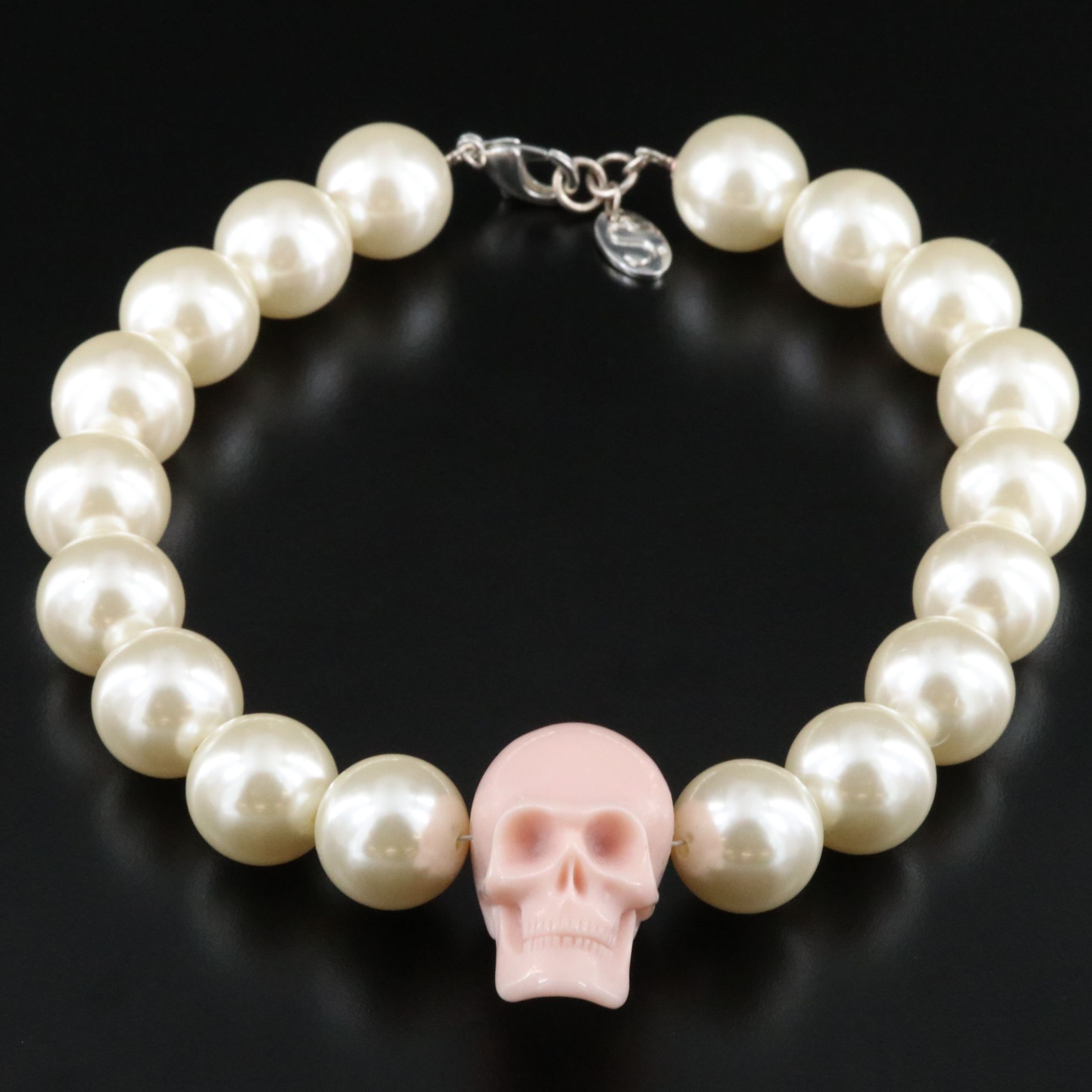 Les Bijoux De Sophie Skull Necklace with Faux Pearls