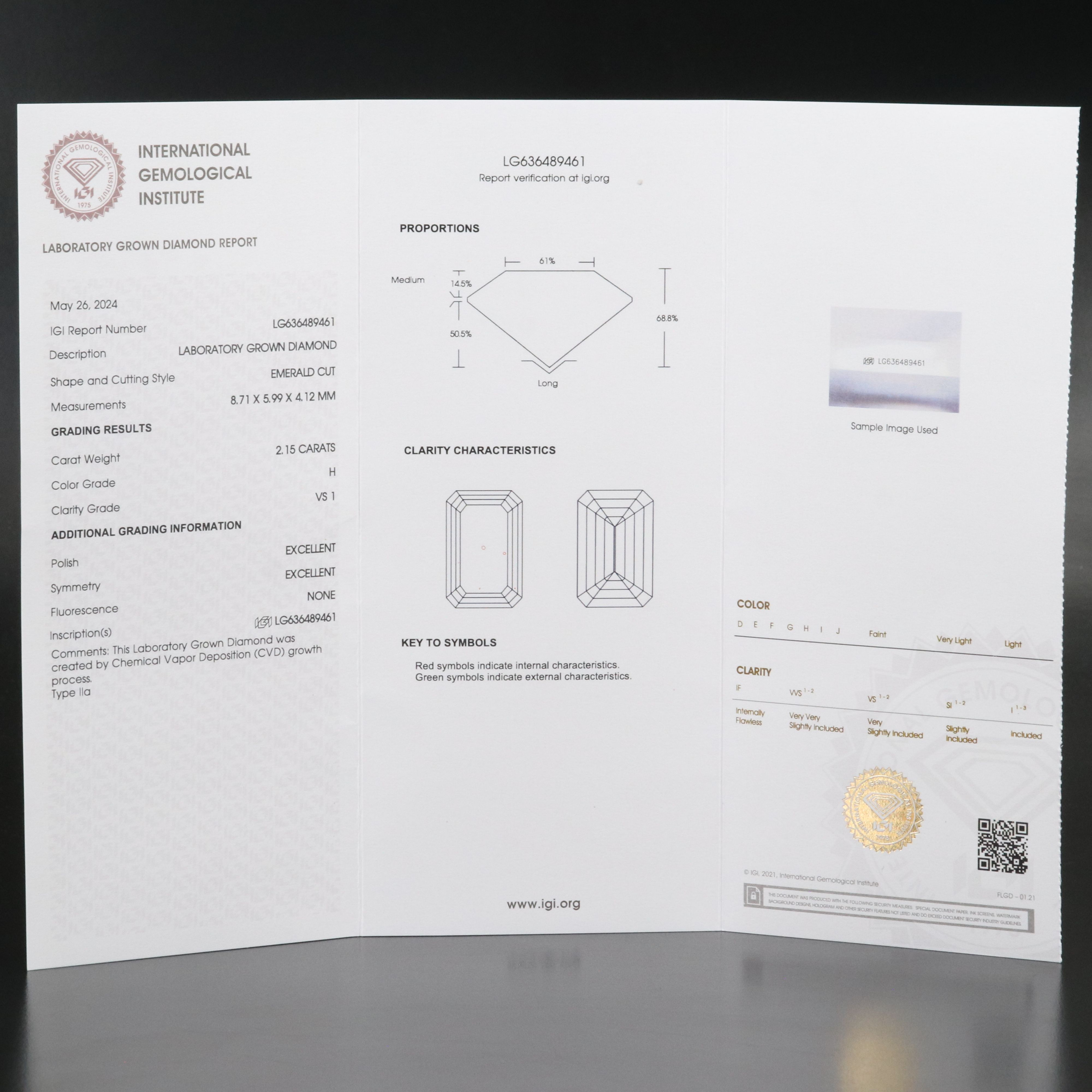 Loose 2.15 CT Lab Grown Diamond with IGI Report