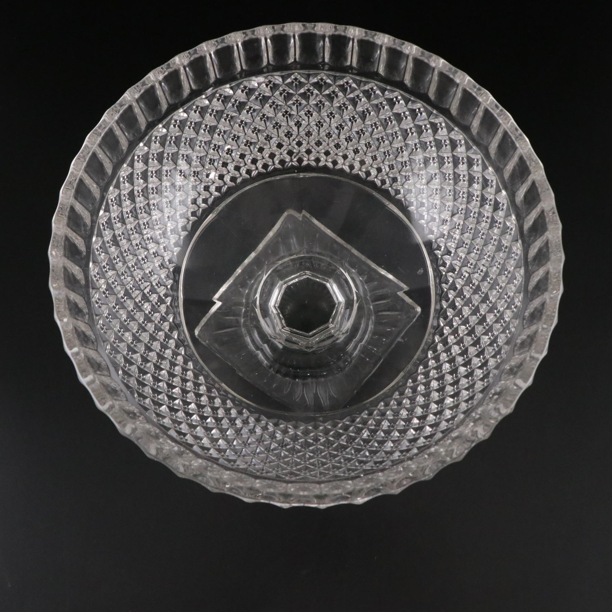 Pineapple Cut Glass Pedestal Bowl with Crystal Wine Glasses and Candlesticks