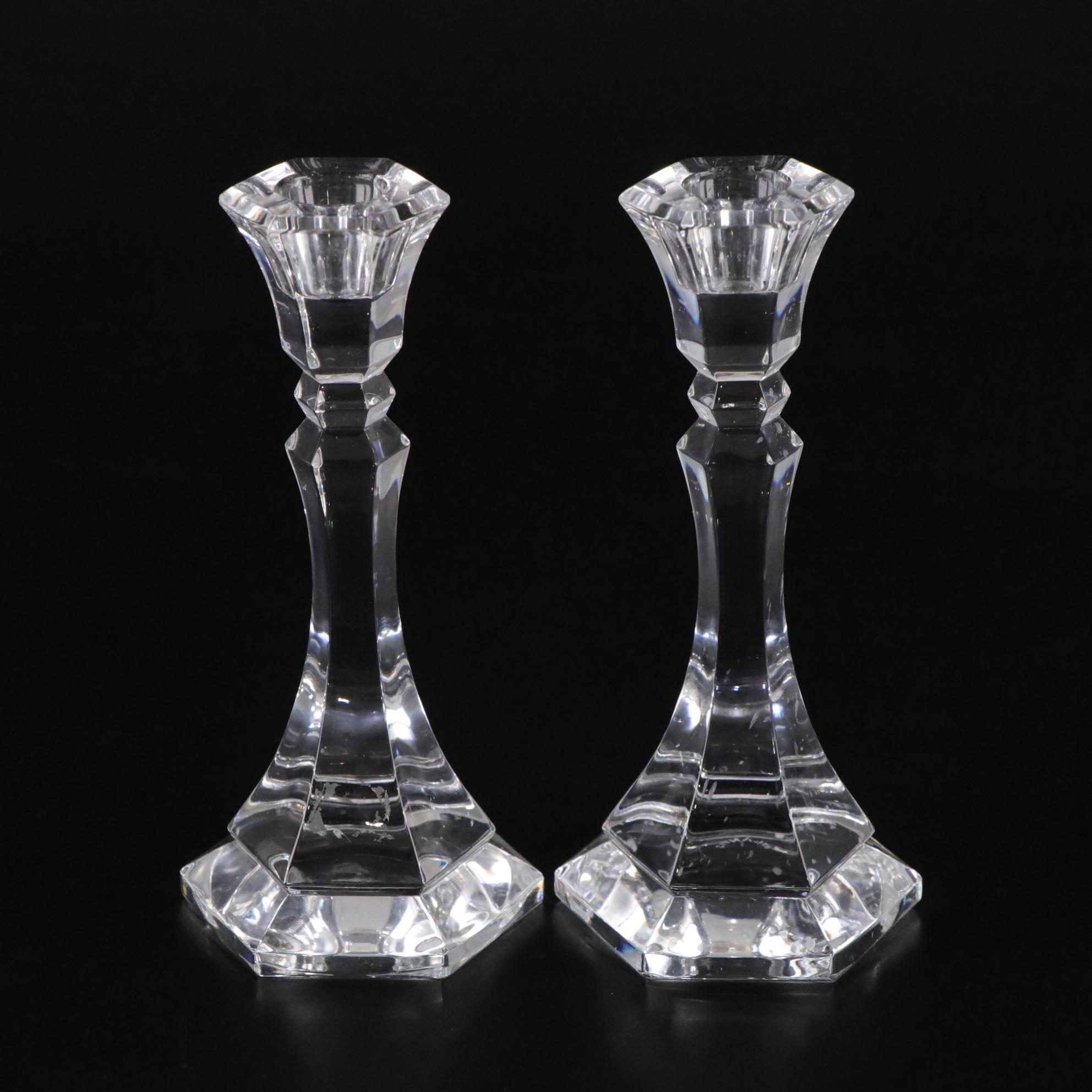 Pineapple Cut Glass Pedestal Bowl with Crystal Wine Glasses and Candlesticks