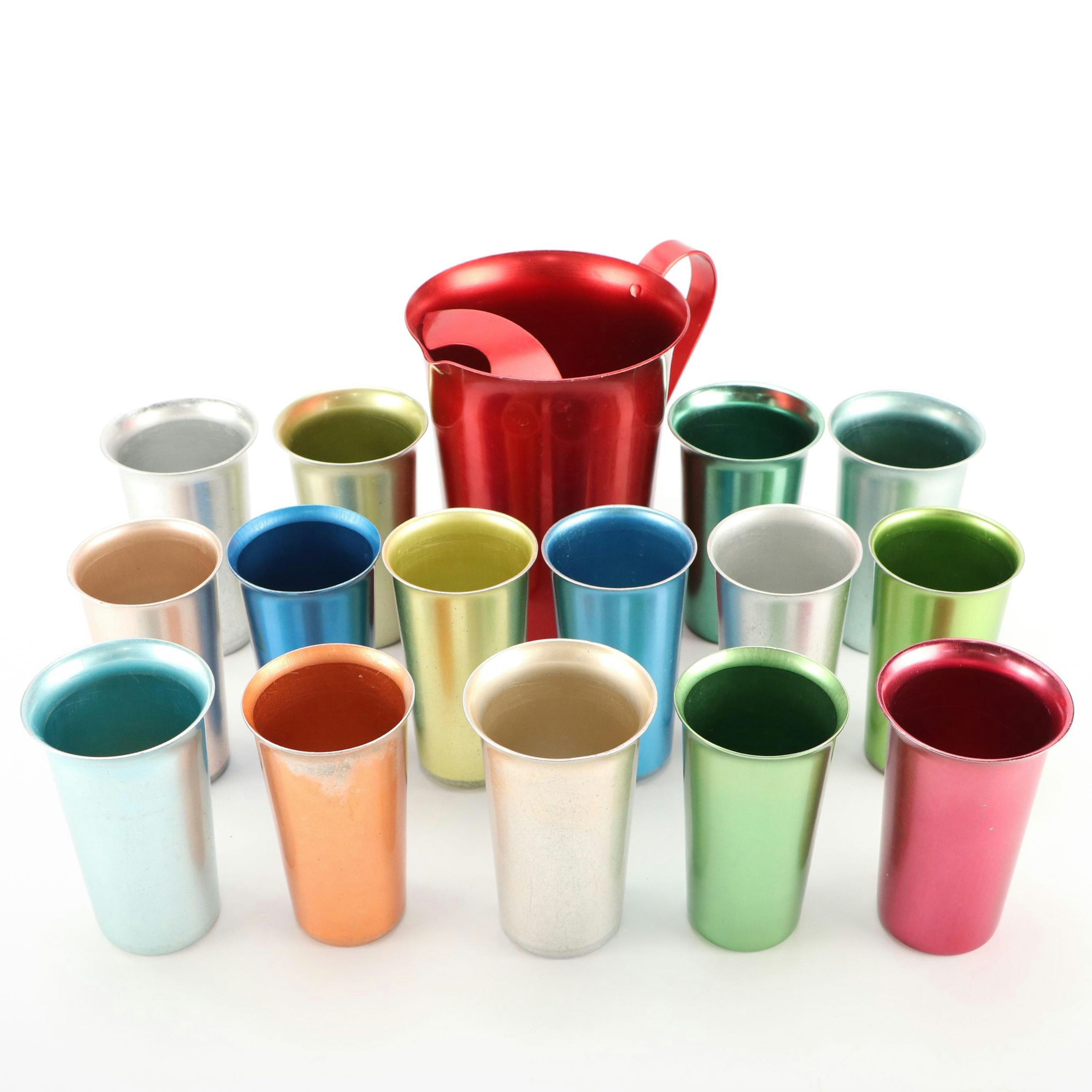 Metal Pitcher and Tumblers