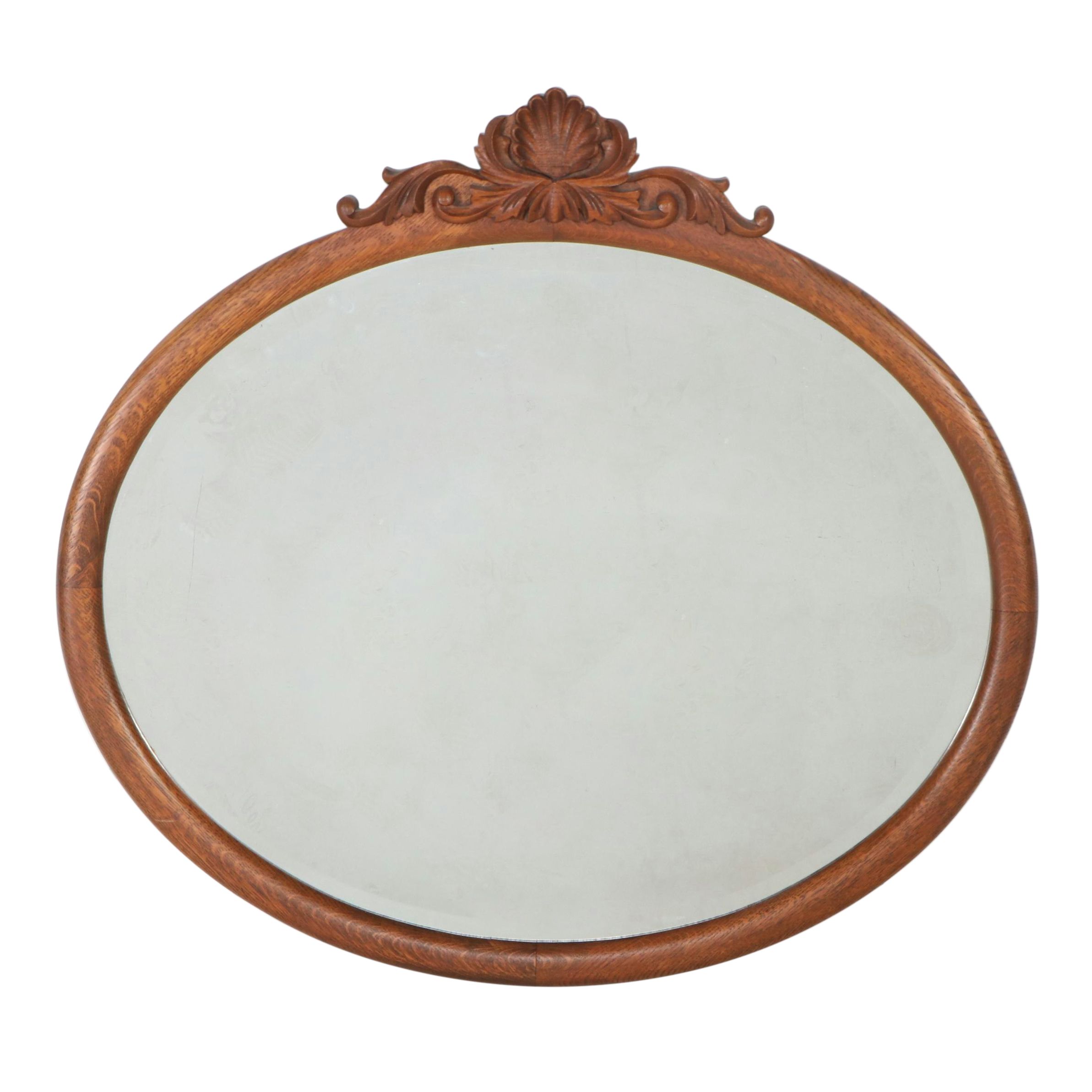 Late Victorian Style Carved Oak Frame Oval Wall Mirror, Late 19th/ Early 20th C.