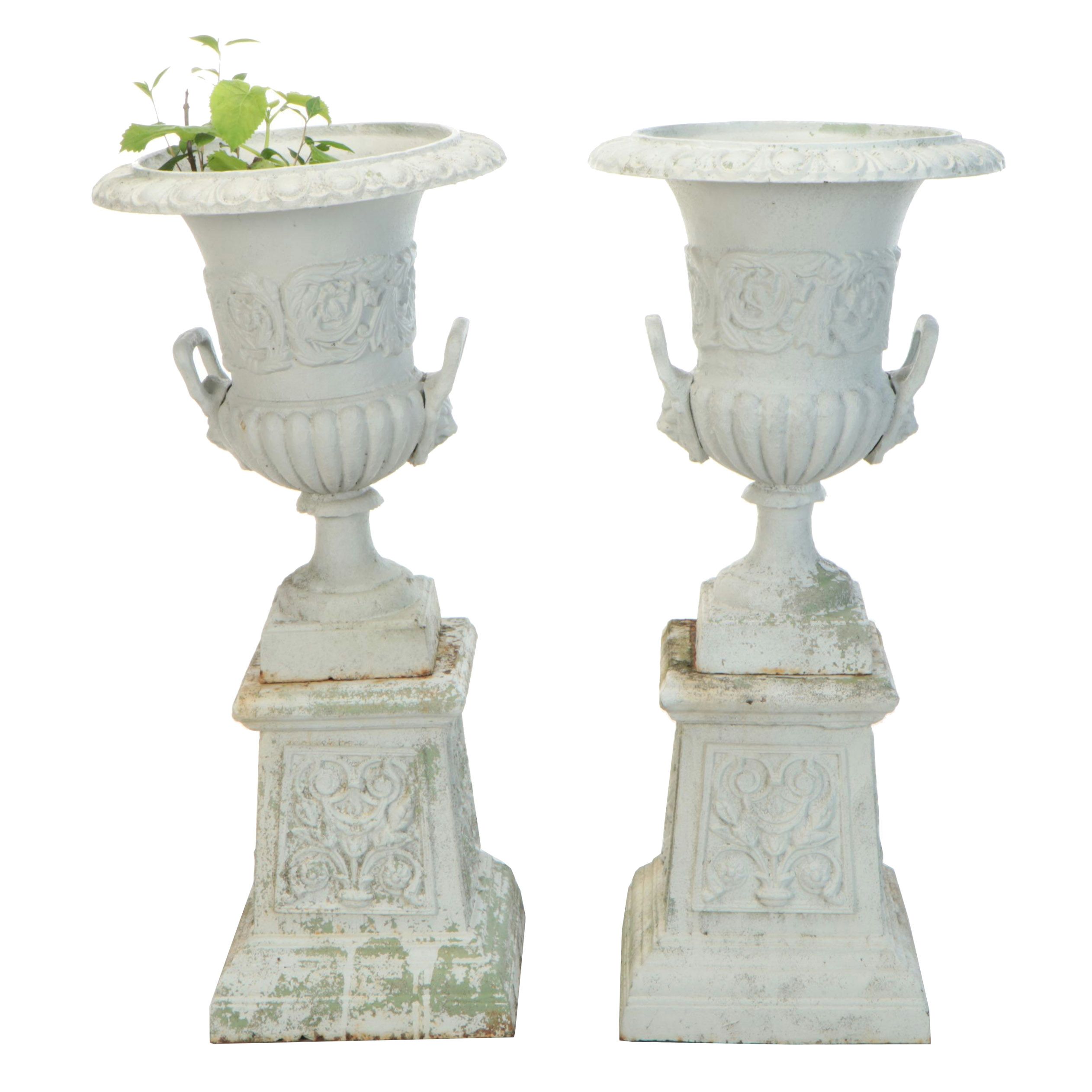 Metal Urn Planters with Plaster Column Planters