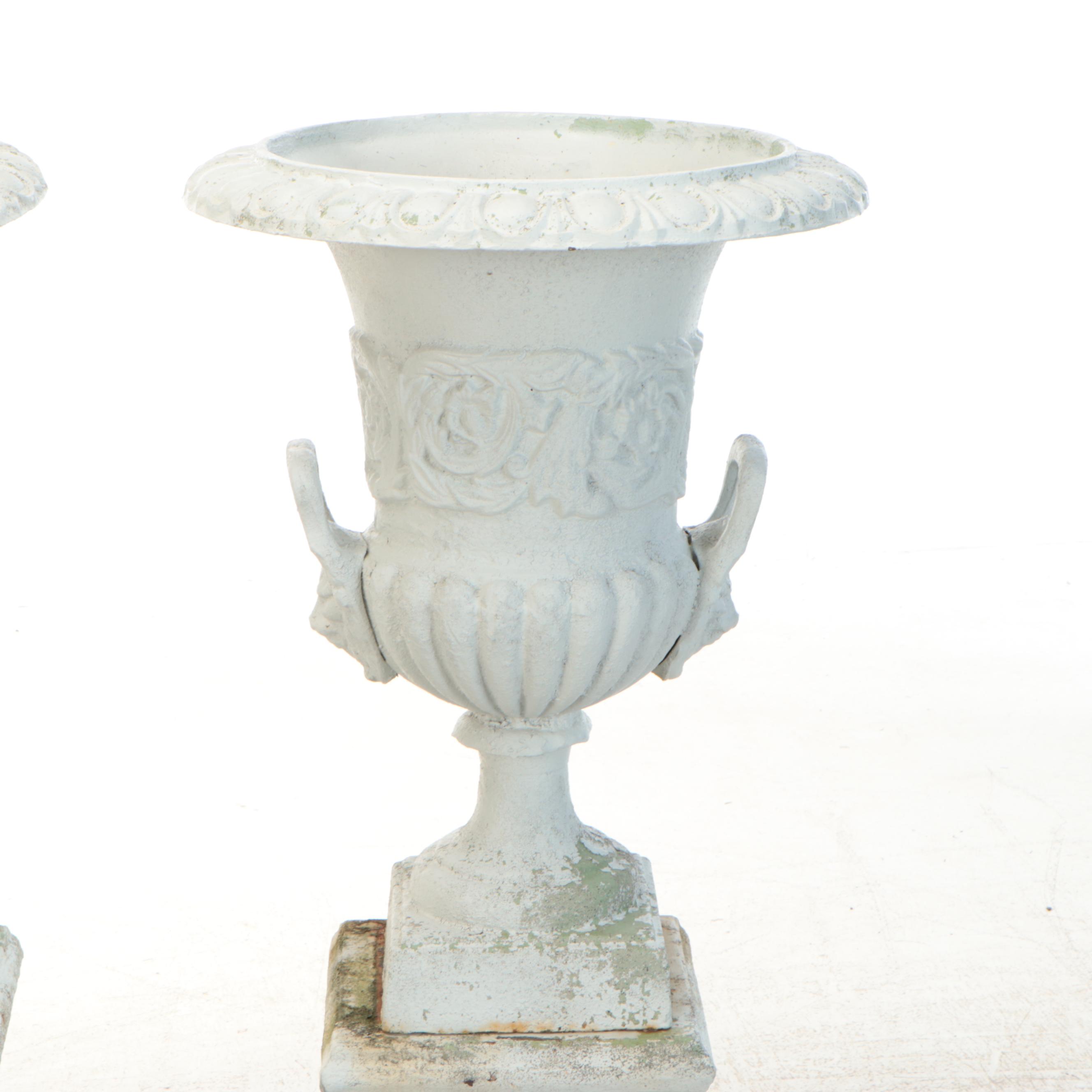 Metal Urn Planters with Plaster Column Planters