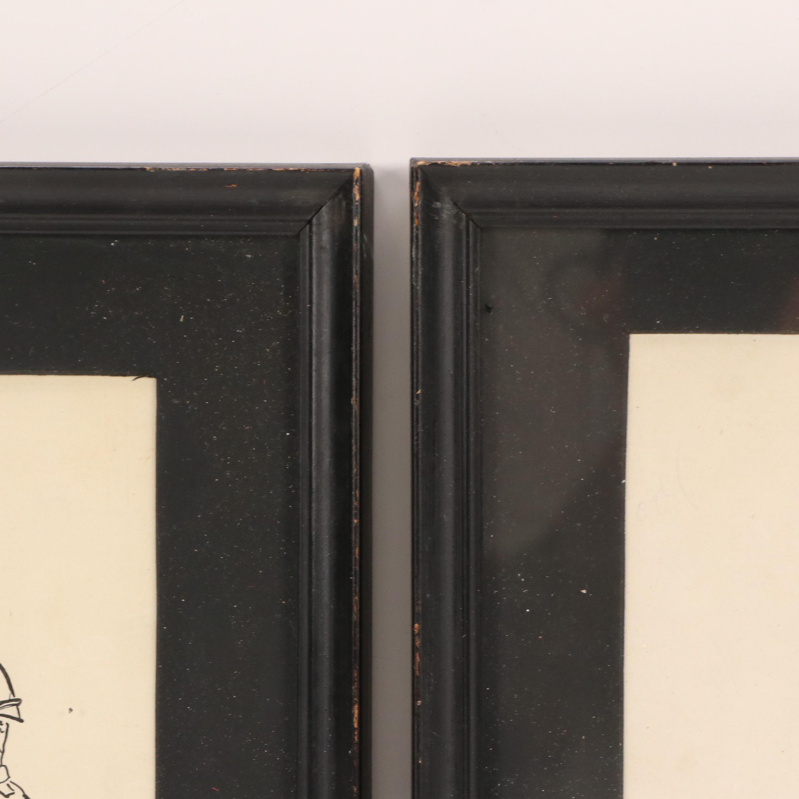 WWII Cartoon Ink Drawings Including "Smoked Earth Policy"