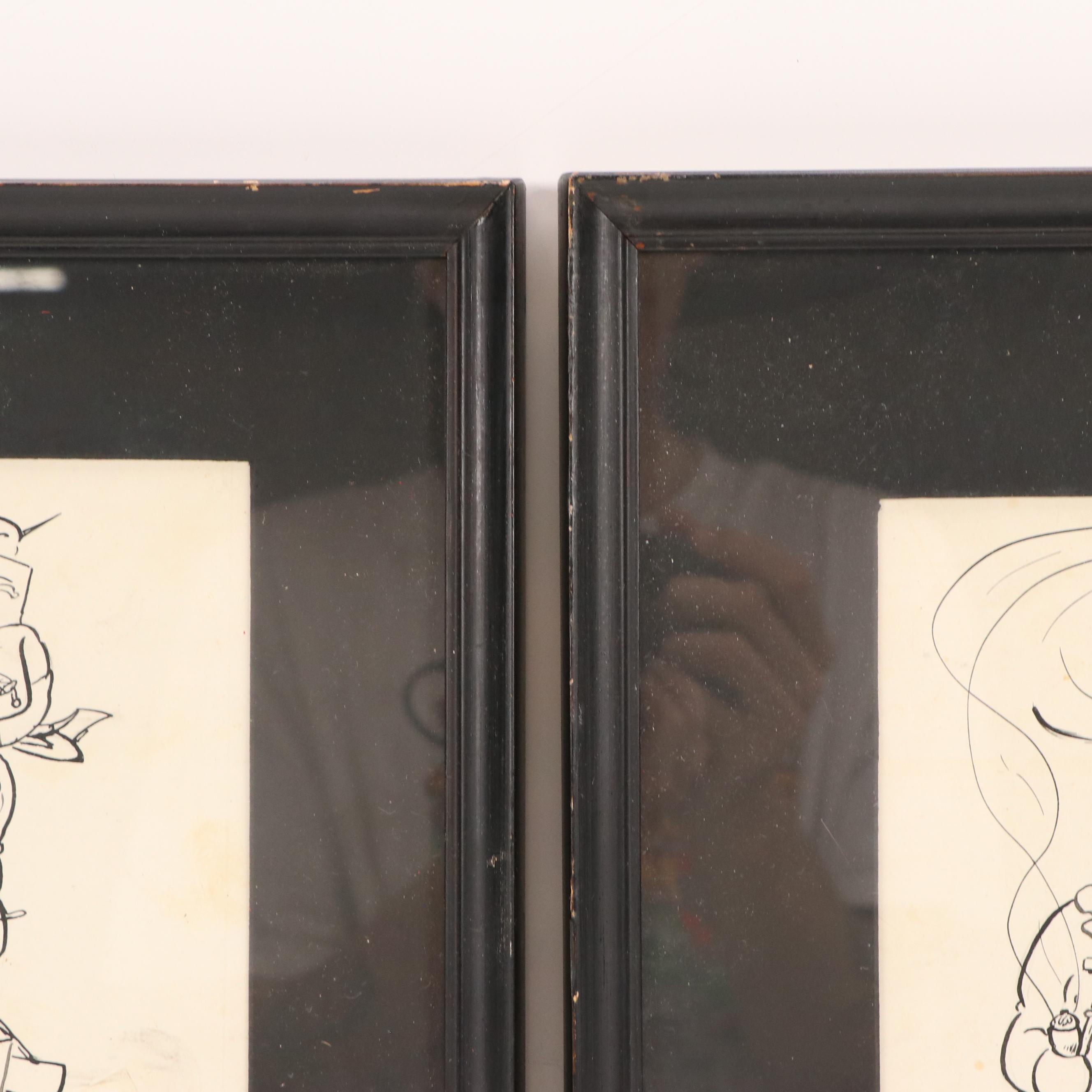 WWII Cartoon Ink Drawings Including "Smoked Earth Policy"