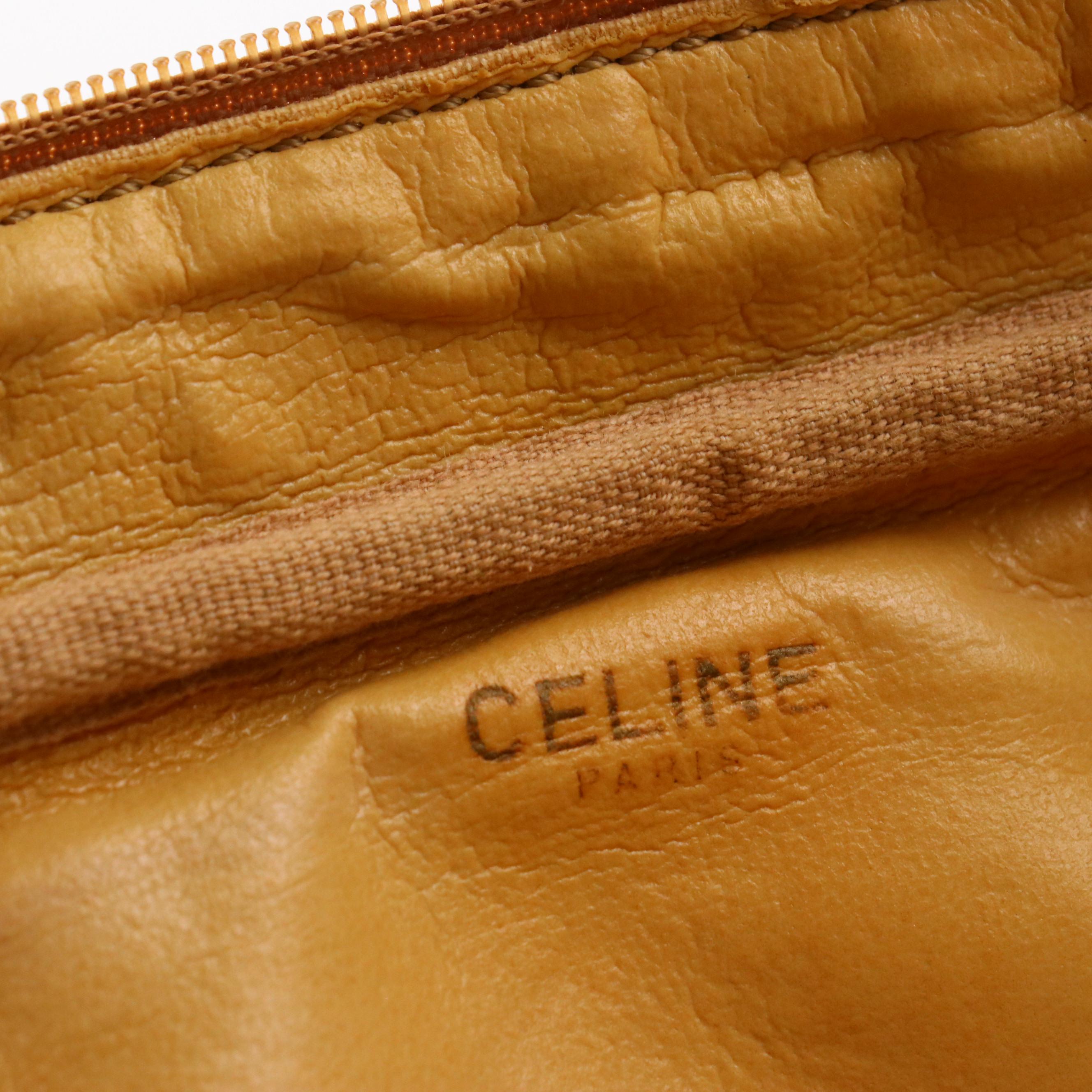 Celine Zippered Toiletry Pouch in Macadam Canvas with Leather Trim