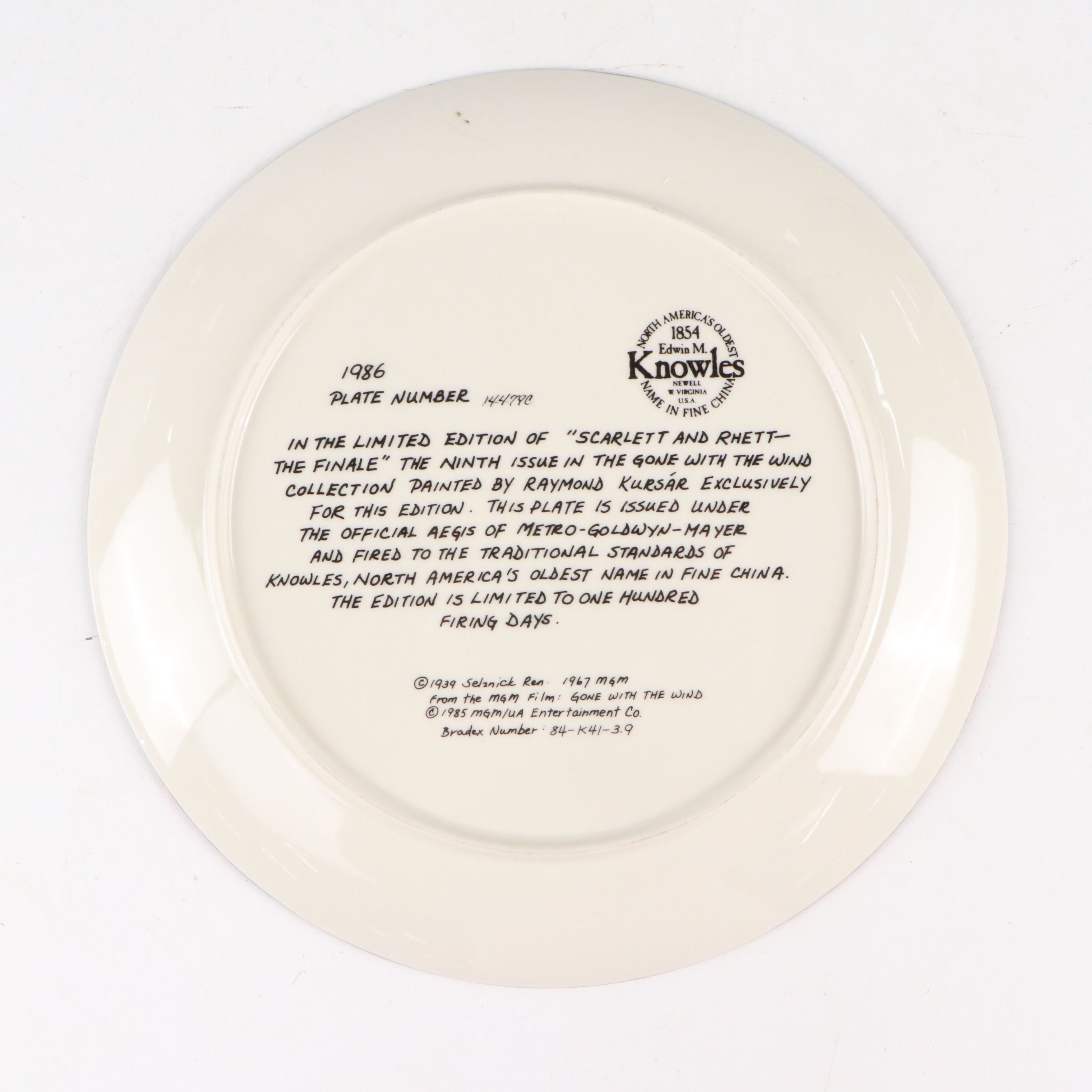 W.L. George "A Question of Honor" & Other Porcelain "Gone With The Wind" Plates