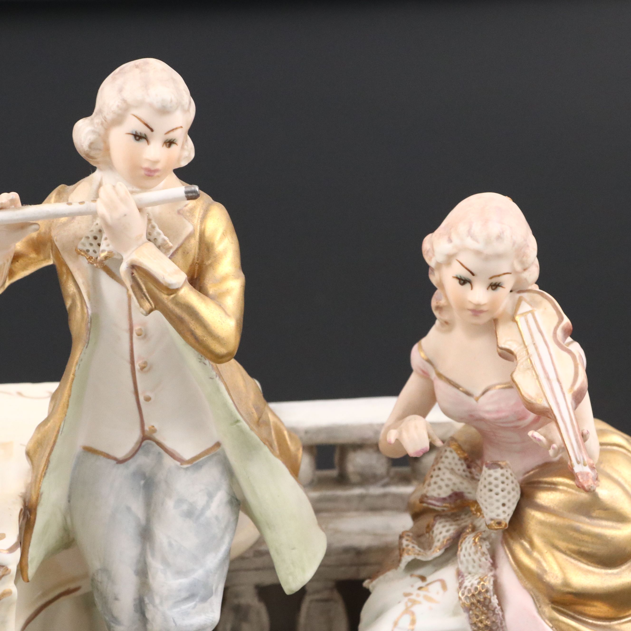 Lenwile Ardalt Rococo Style Porcelain Figural Television Lamp & Music Box