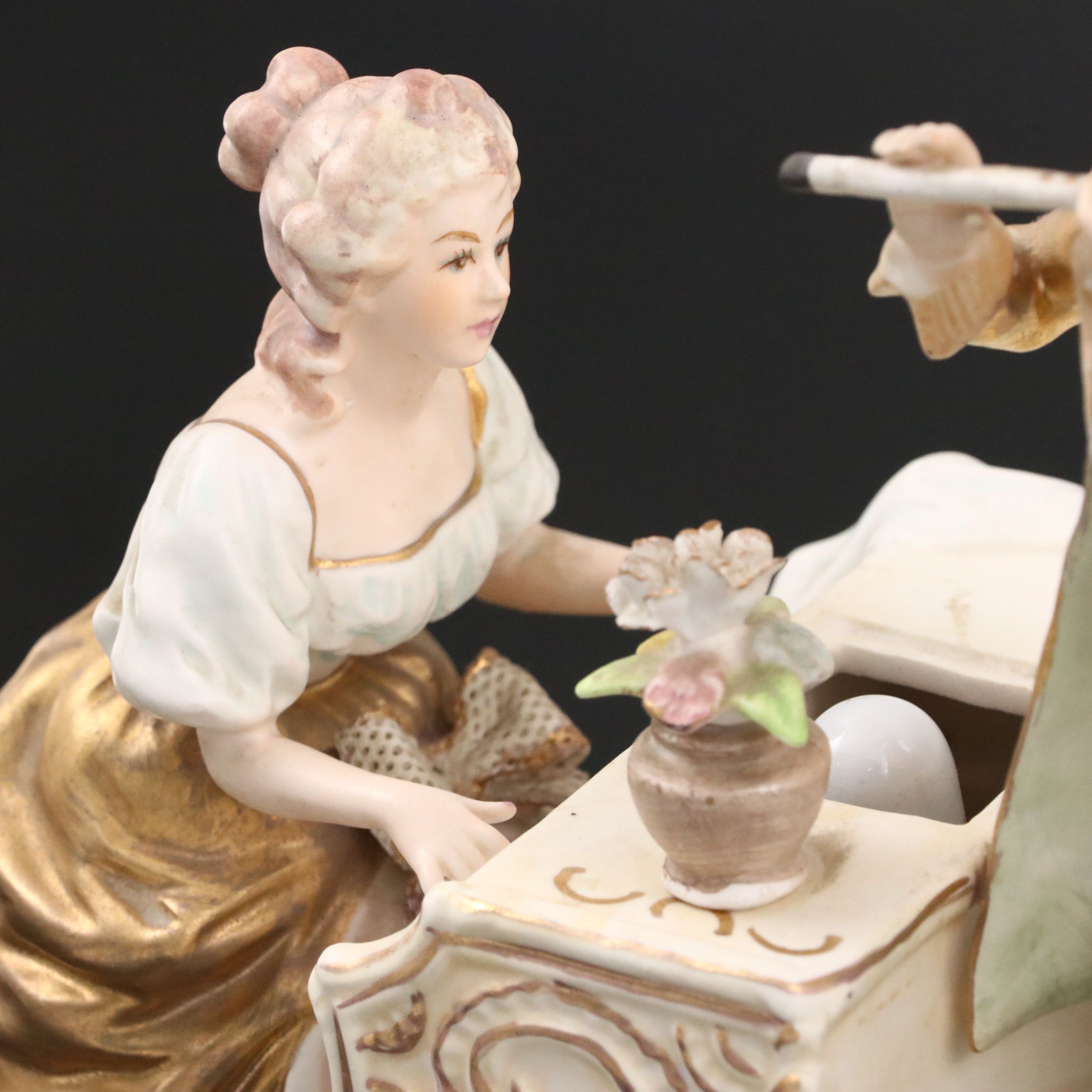 Lenwile Ardalt Rococo Style Porcelain Figural Television Lamp & Music Box