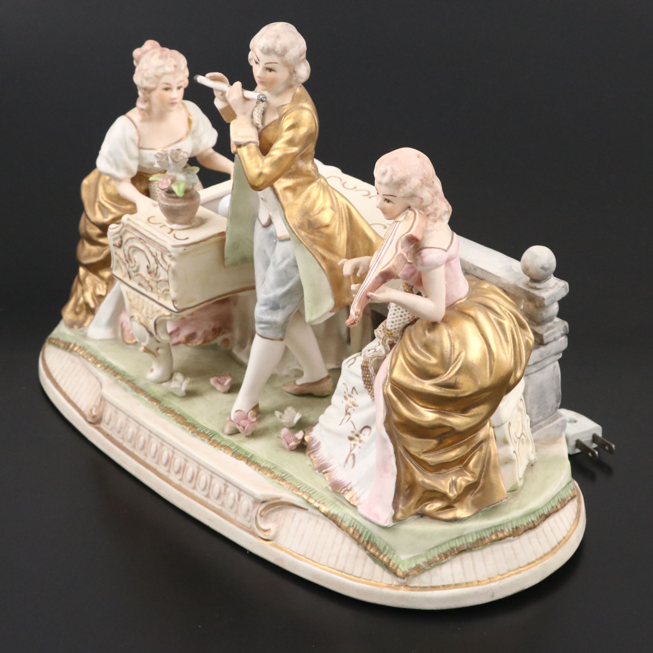 Lenwile Ardalt Rococo Style Porcelain Figural Television Lamp & Music Box