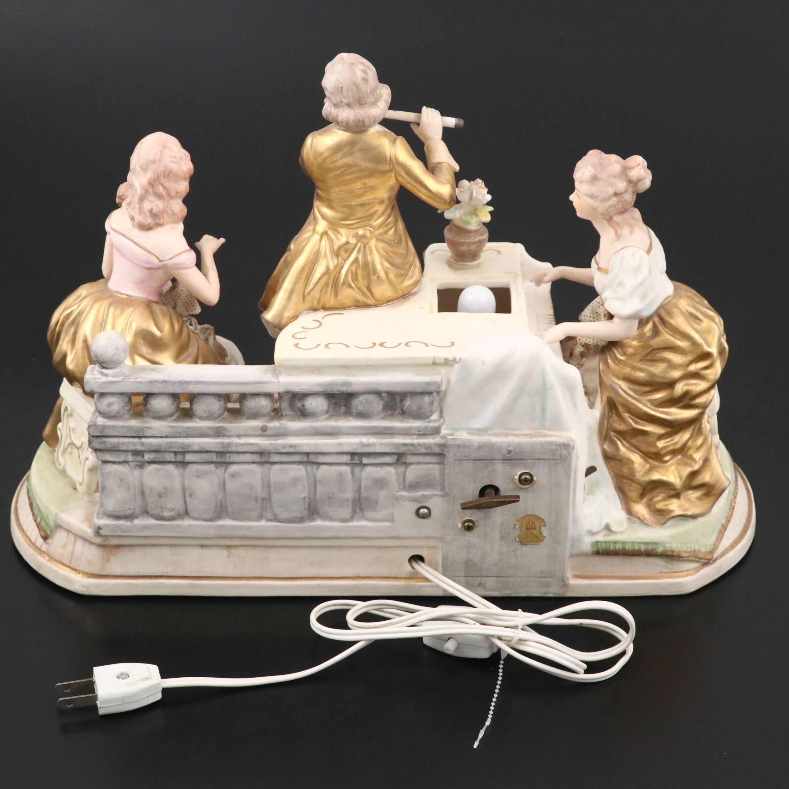 Lenwile Ardalt Rococo Style Porcelain Figural Television Lamp & Music Box