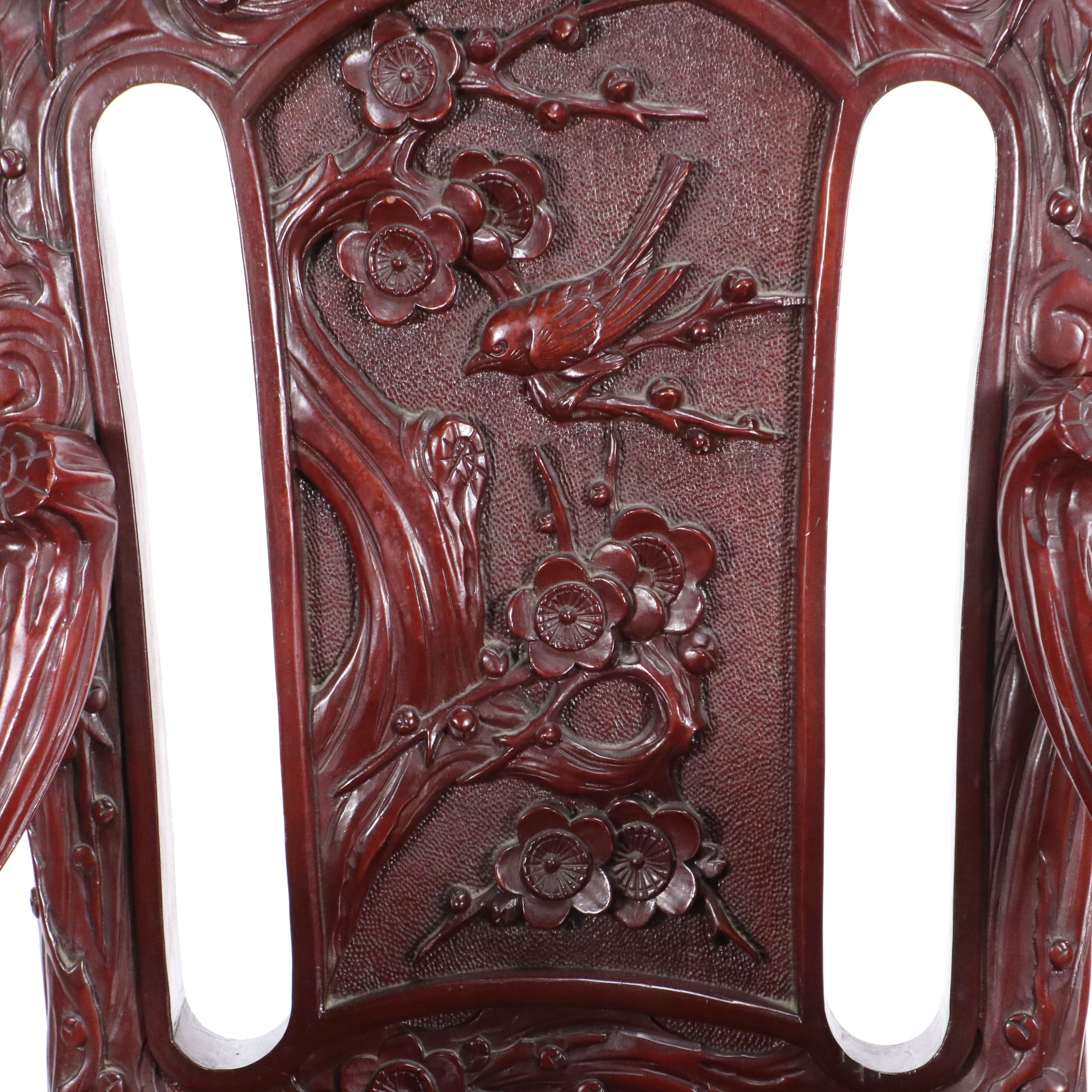 Japanese Cherry Blossom Carved Hardwood Rocking Chair