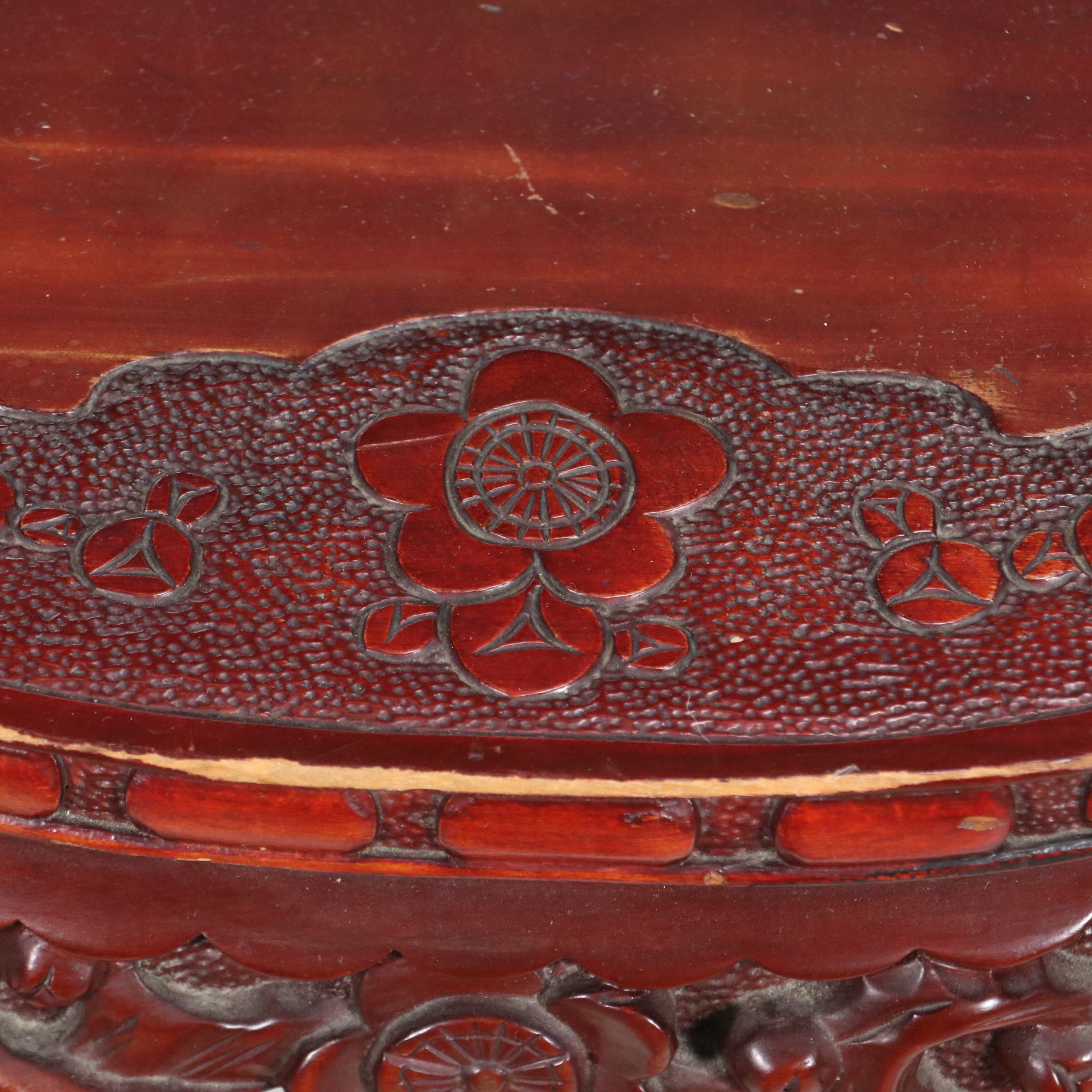 Japanese Cherry Blossom Carved Hardwood Rocking Chair