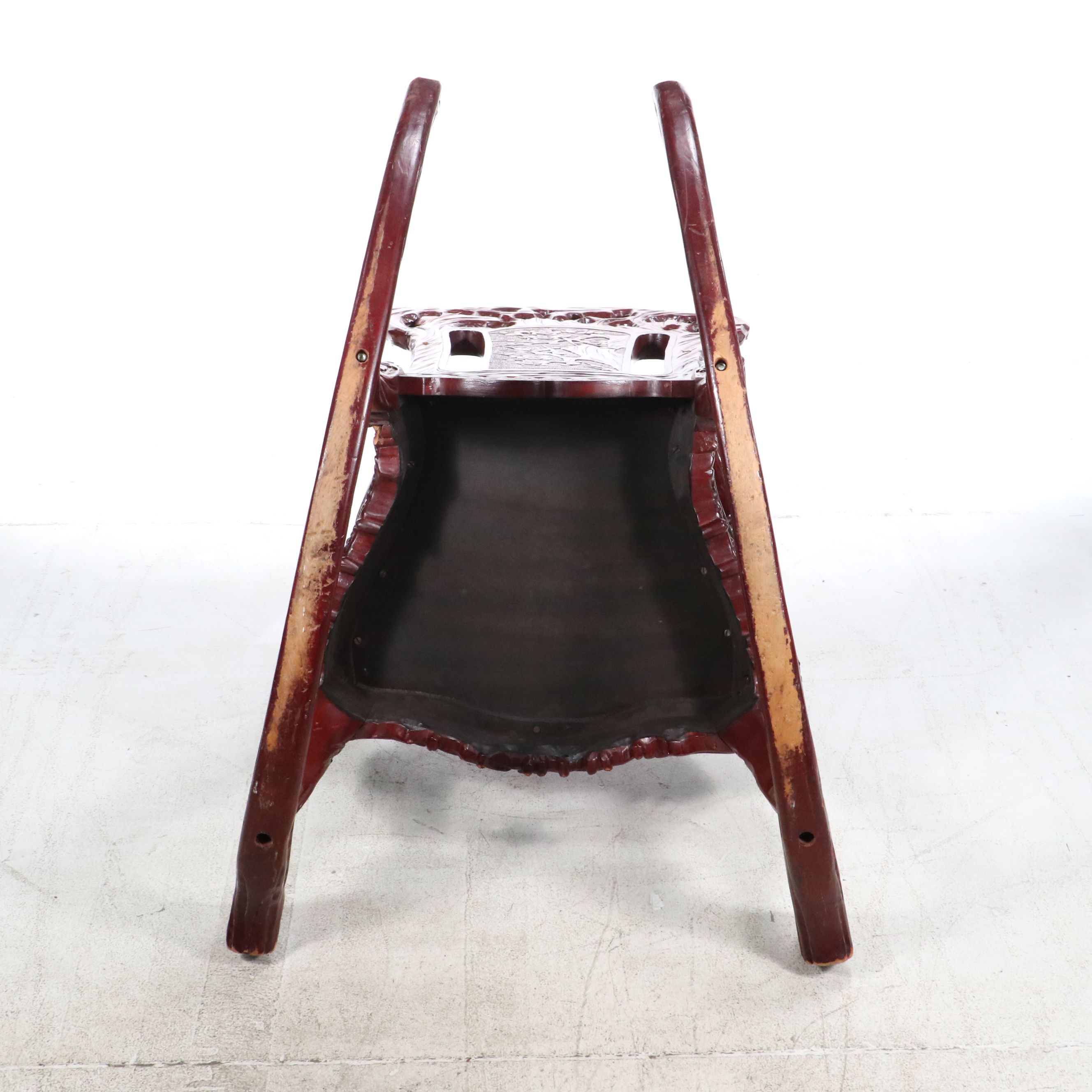 Japanese Cherry Blossom Carved Hardwood Rocking Chair