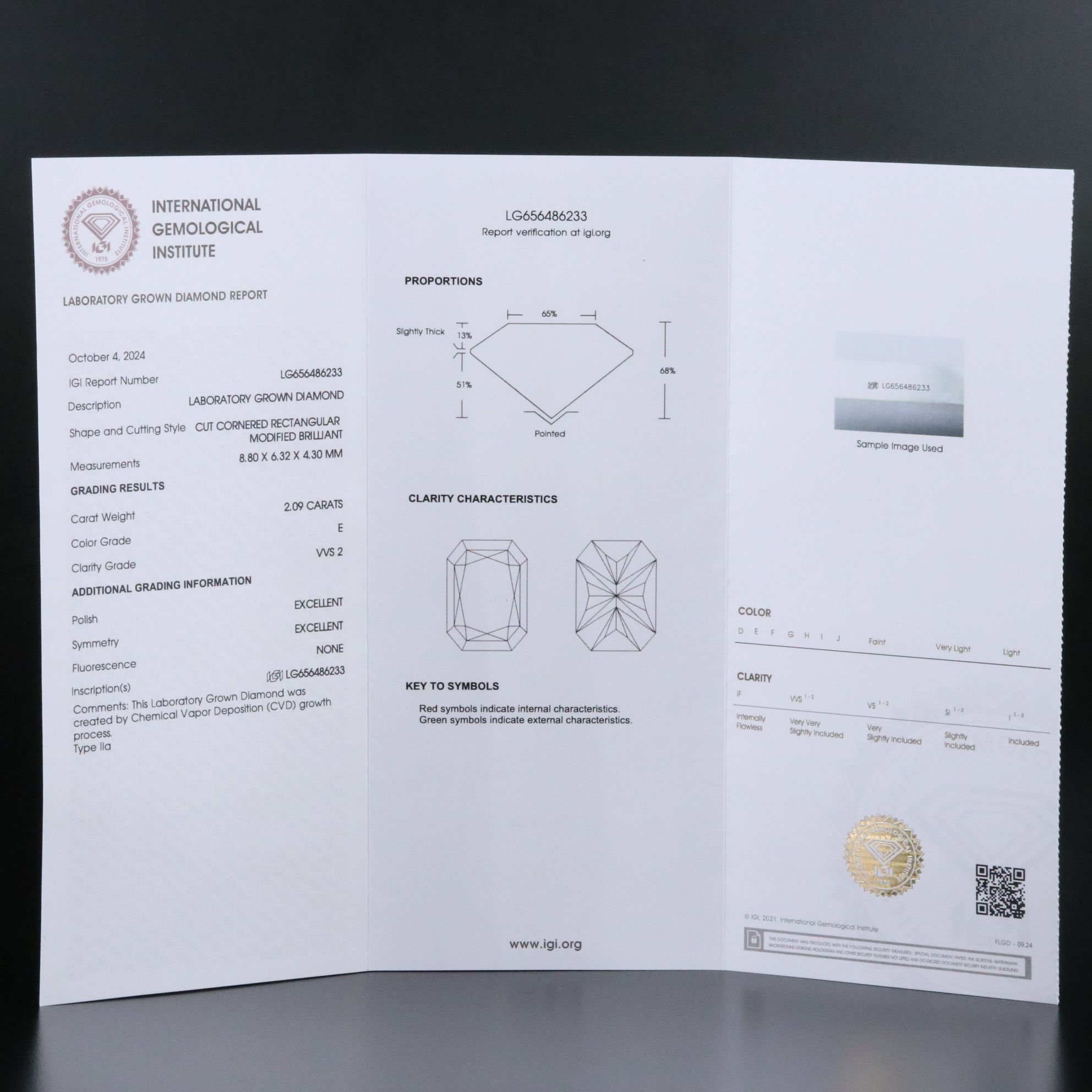 Loose 2.09 CT Lab Grown Diamond with IGI Report