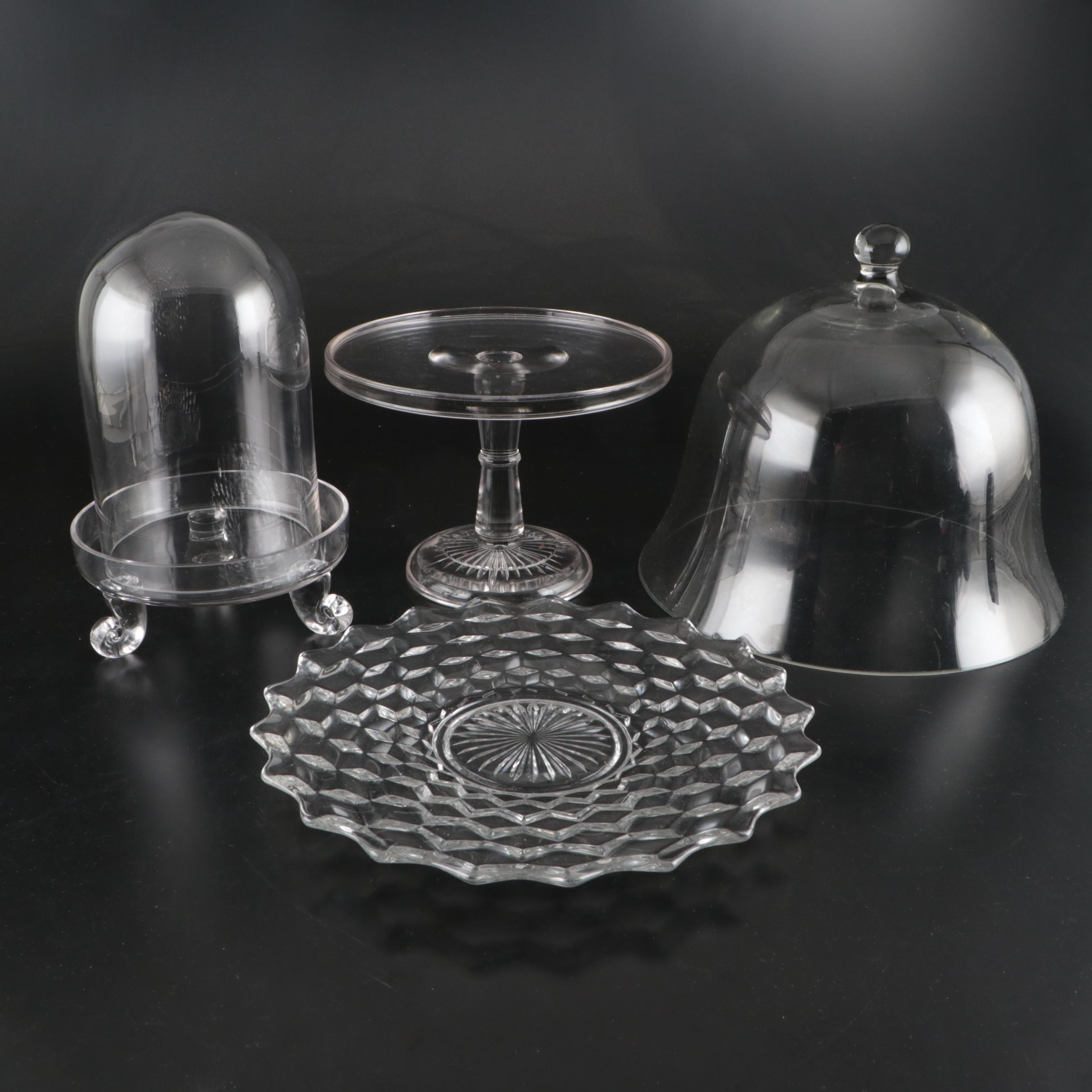 Fostoria "American Clear" Pressed Glass Torte Plate, Cloche and Other Glassware