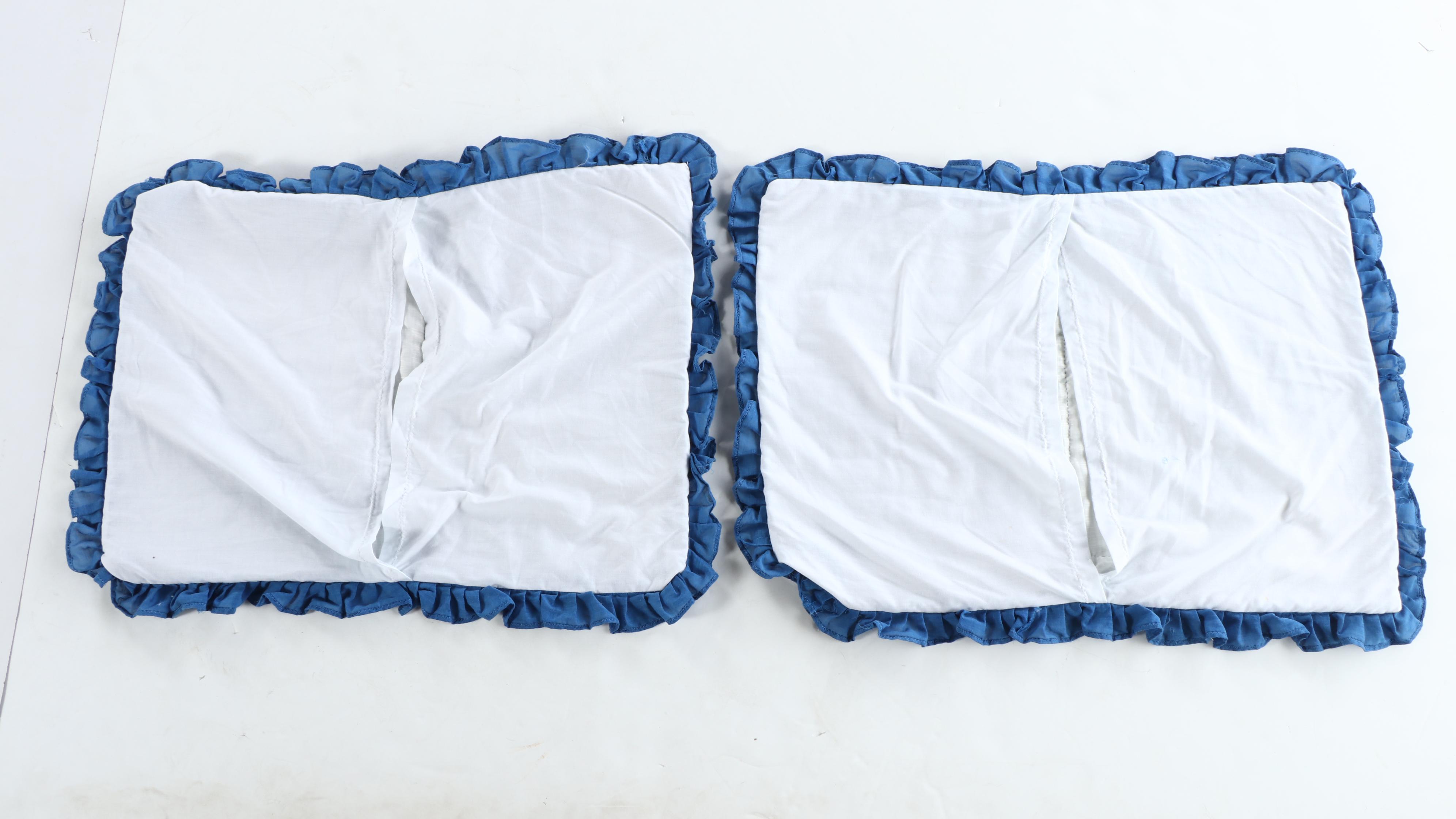 Handmade Pieced "Log Cabin" Blue Calico Quilt with Matching Pillow Cases