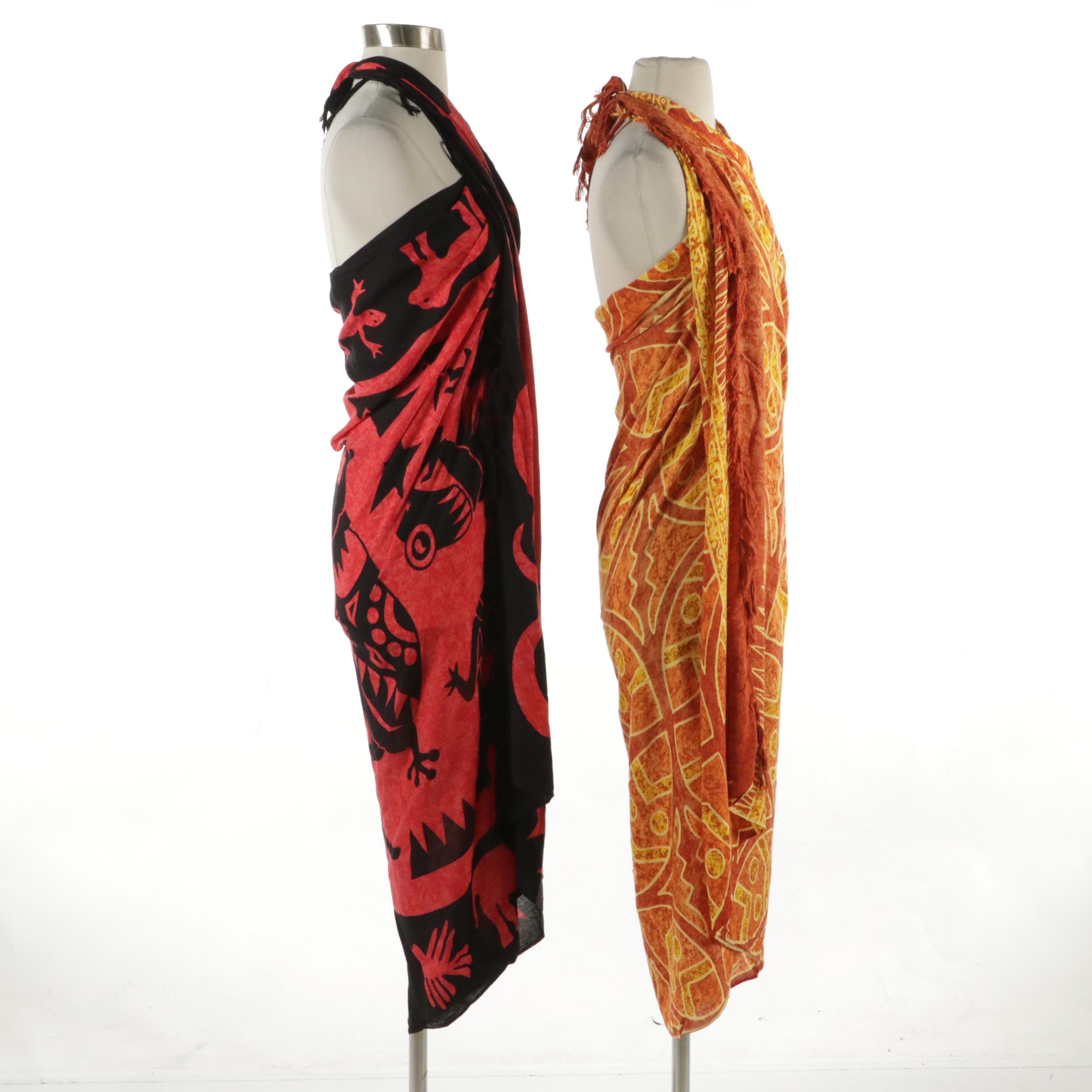 Knot Fringe Pareo/Sarong Swim Covers in Tribal Print Rayon