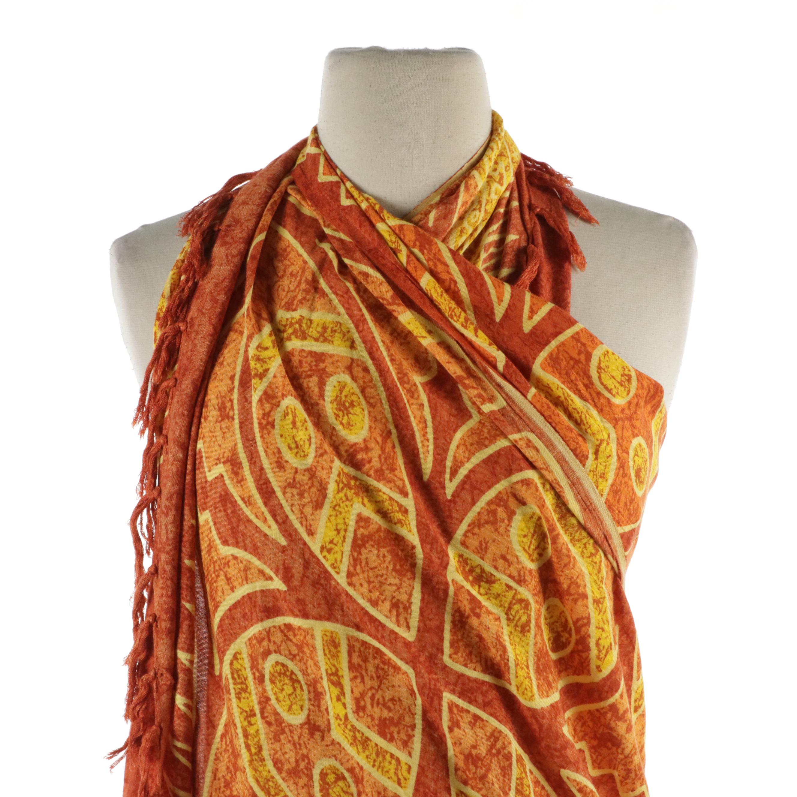 Knot Fringe Pareo/Sarong Swim Covers in Tribal Print Rayon