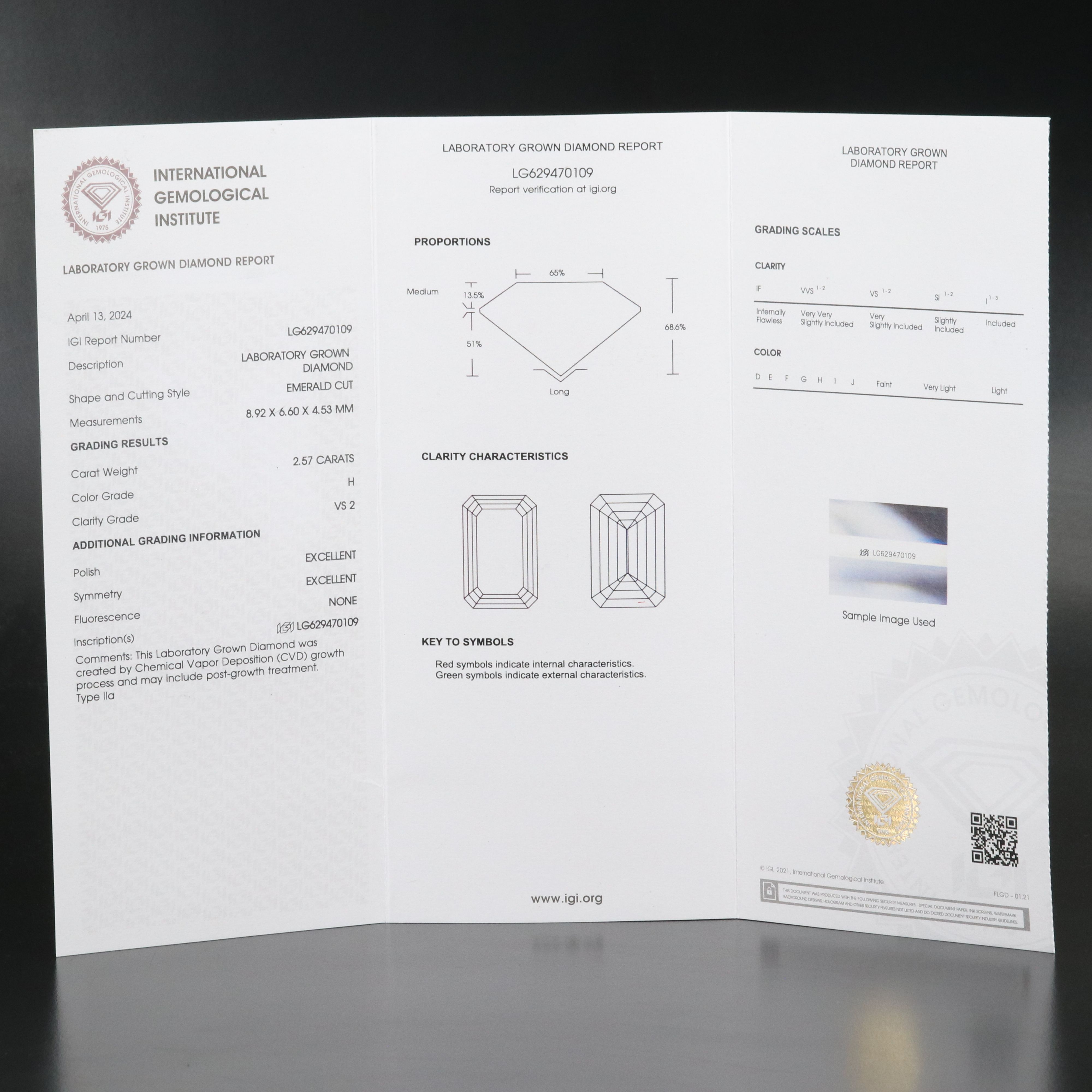 Loose 2.57 CT Lab Grown Diamond with IGI Report