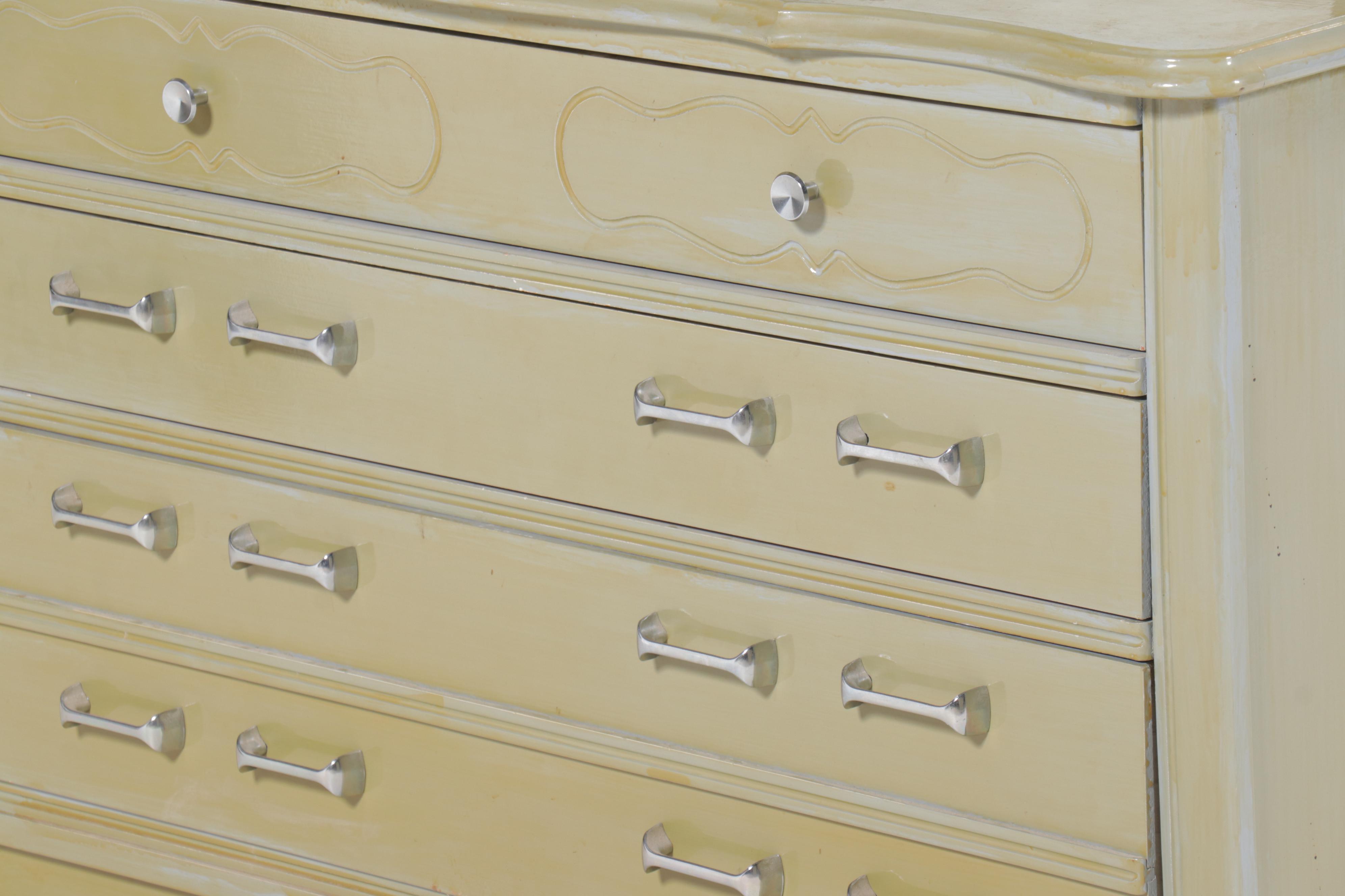 Green Painted French Provincial Style Dresser with Mirror and Chest of Drawers