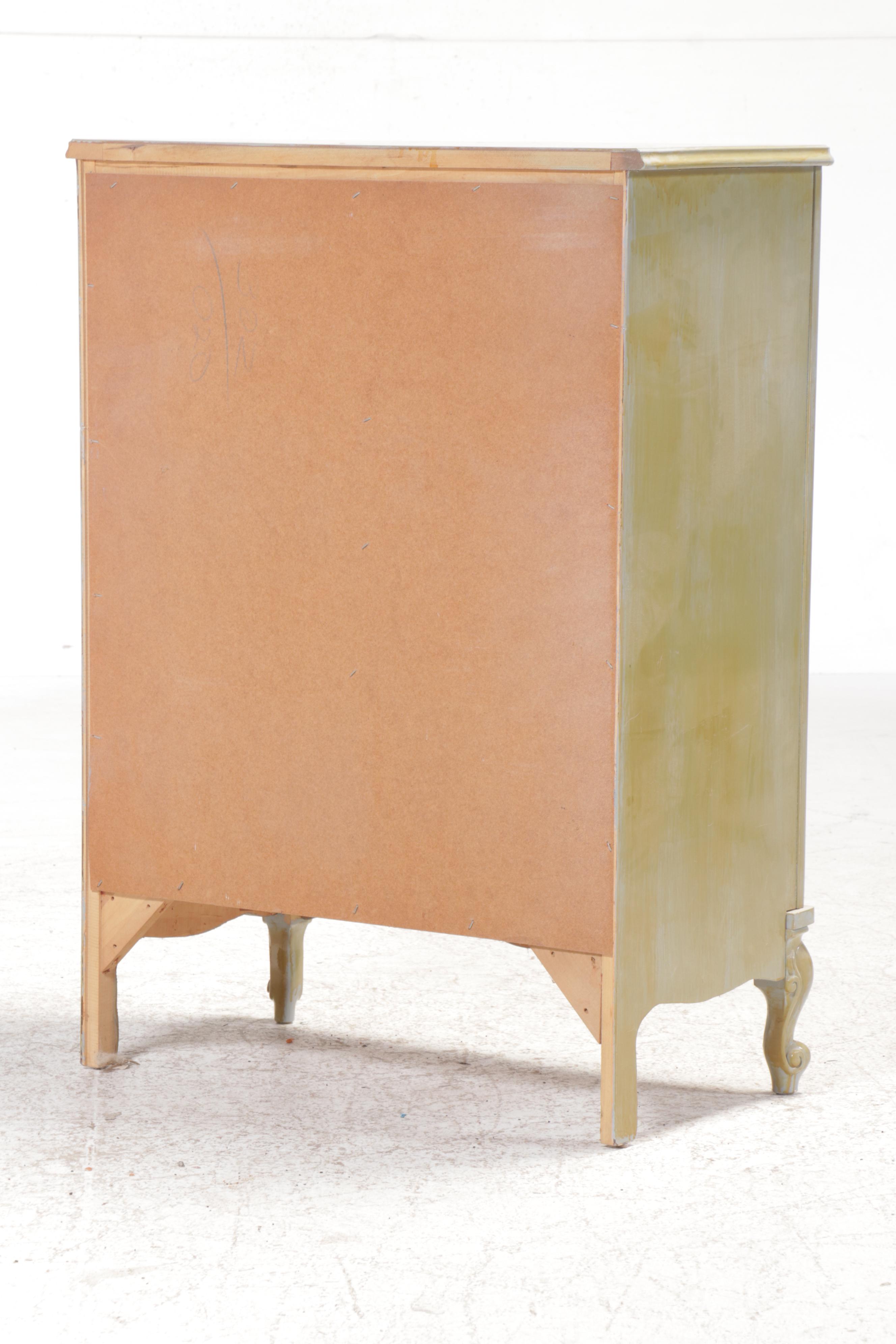 Green Painted French Provincial Style Dresser with Mirror and Chest of Drawers