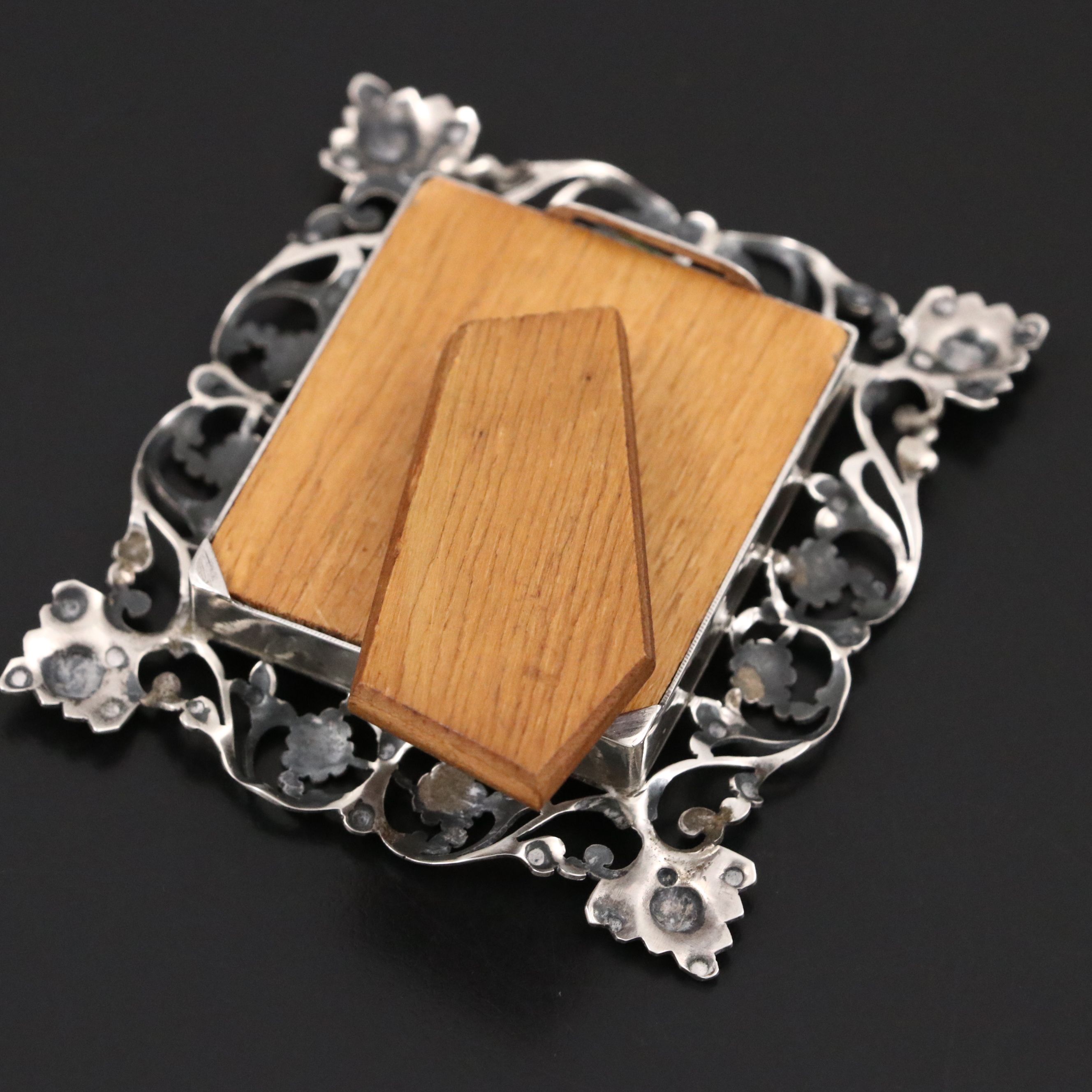 French Style Miniature Portrait of Lady in Cutwork Filigree 800 Silver Frame