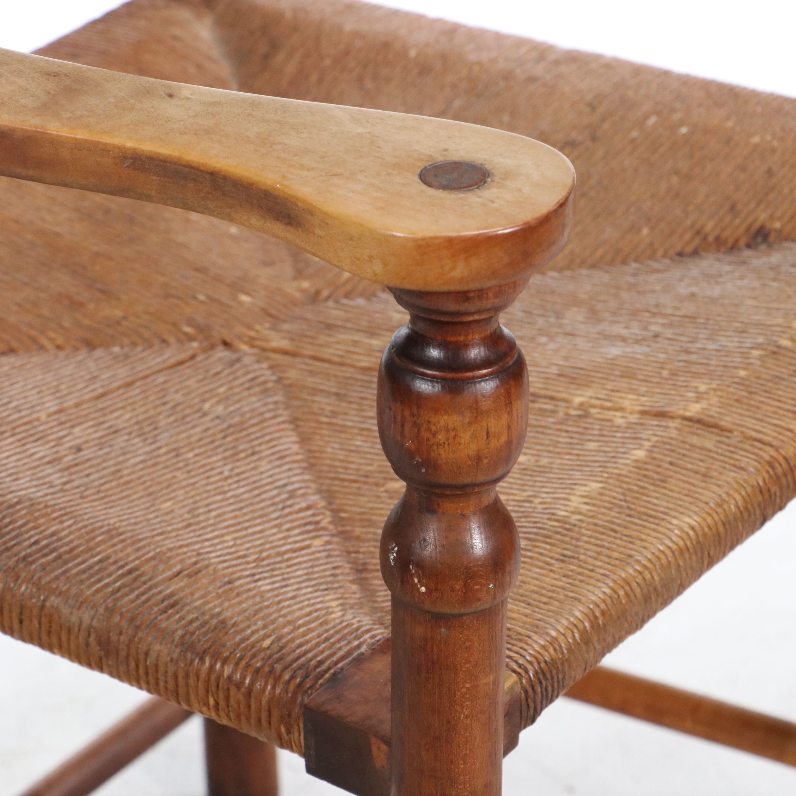 Wood Ladder-Back Armchair with Rush Seat and Side Chair with Woven Cord Seat