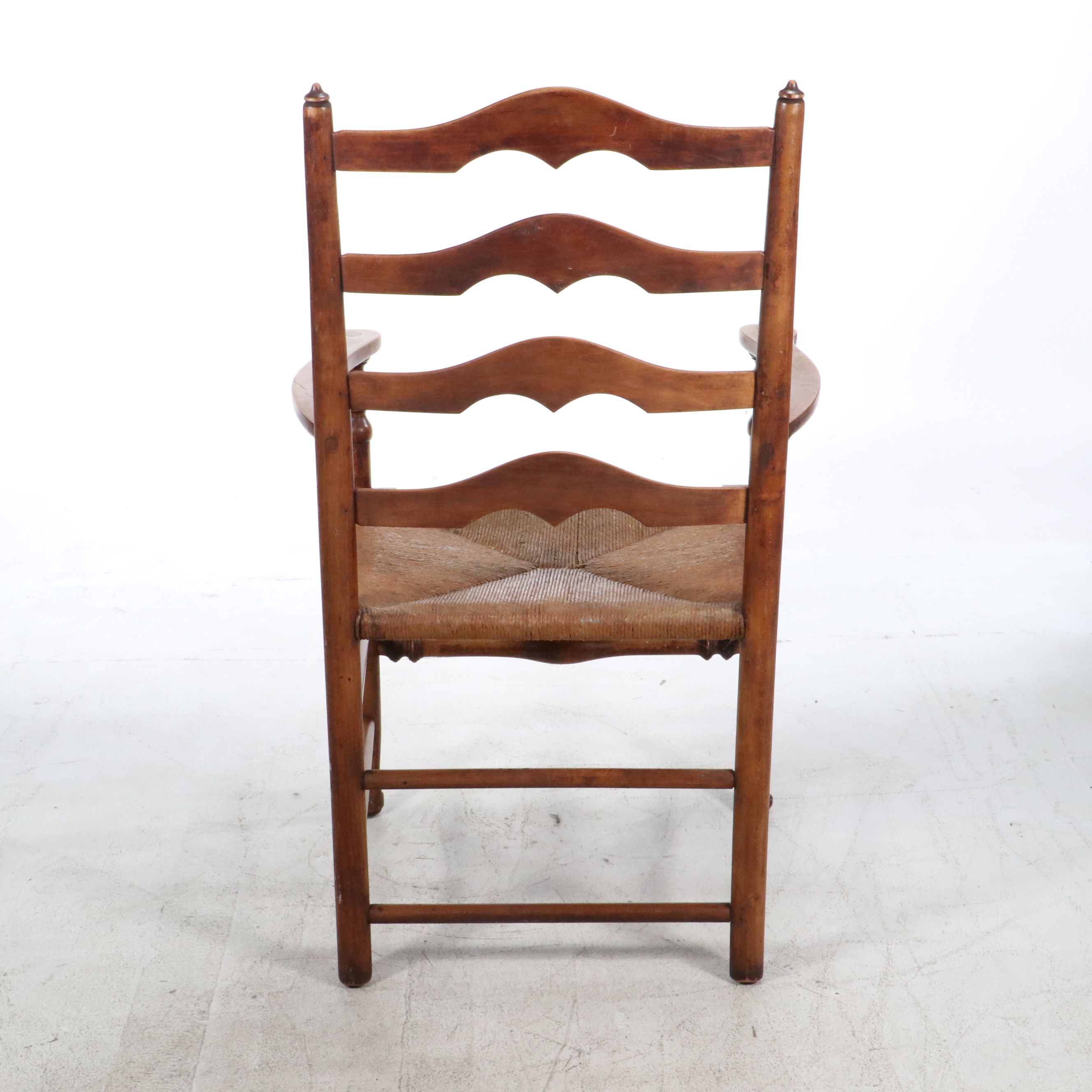 Wood Ladder-Back Armchair with Rush Seat and Side Chair with Woven Cord Seat