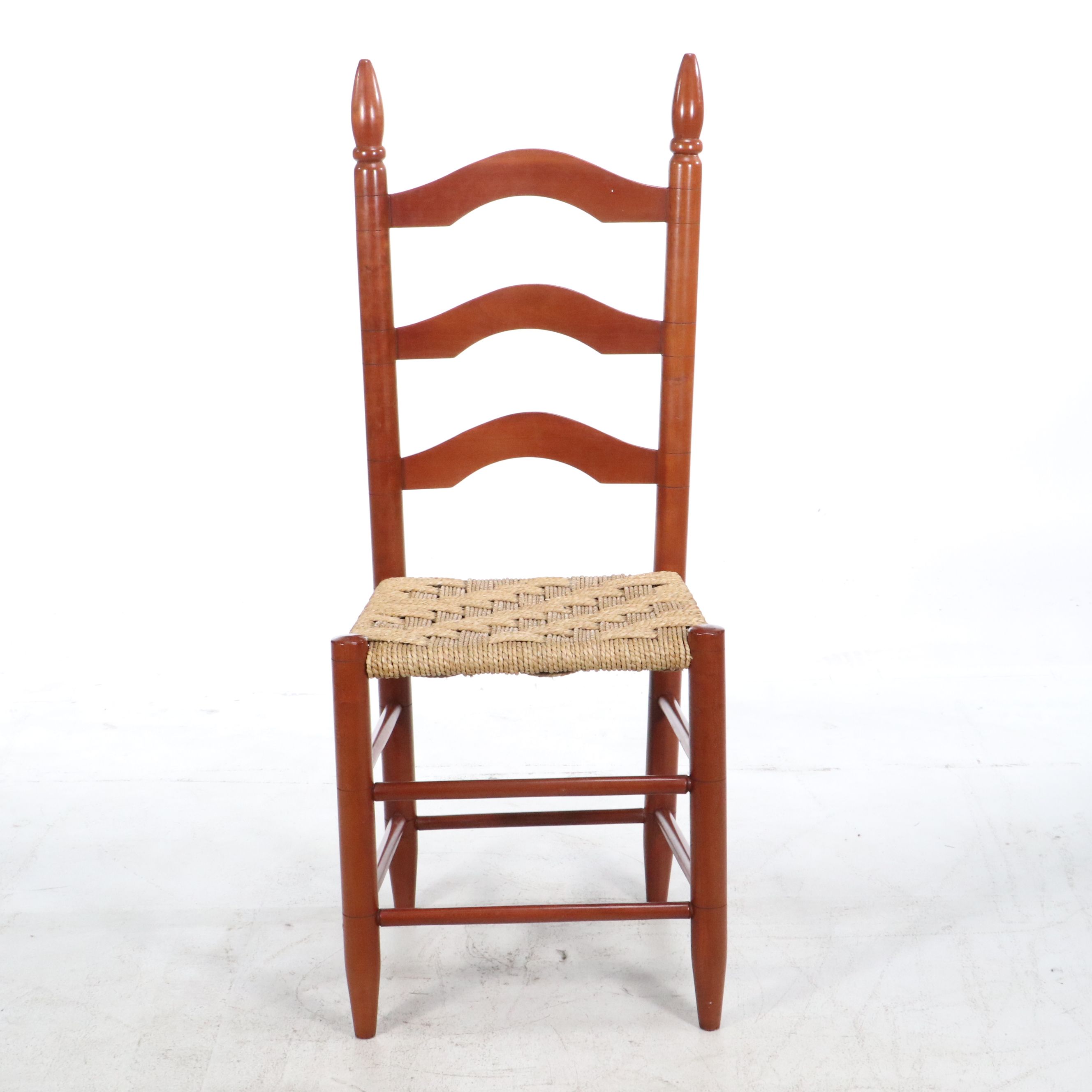Wood Ladder-Back Armchair with Rush Seat and Side Chair with Woven Cord Seat