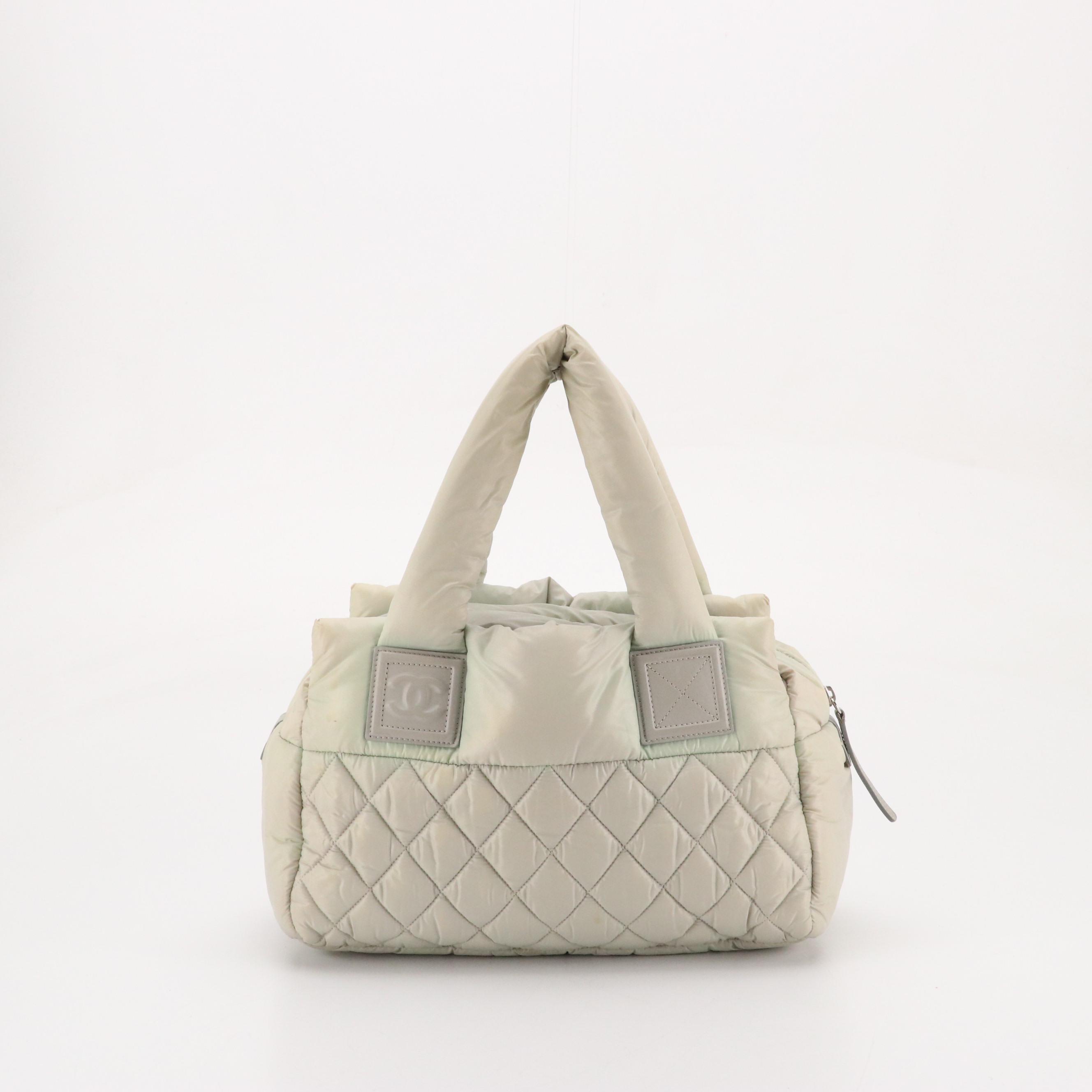 Chanel Coco Cocoon Bowling Handbag in Silver Quilted Nylon