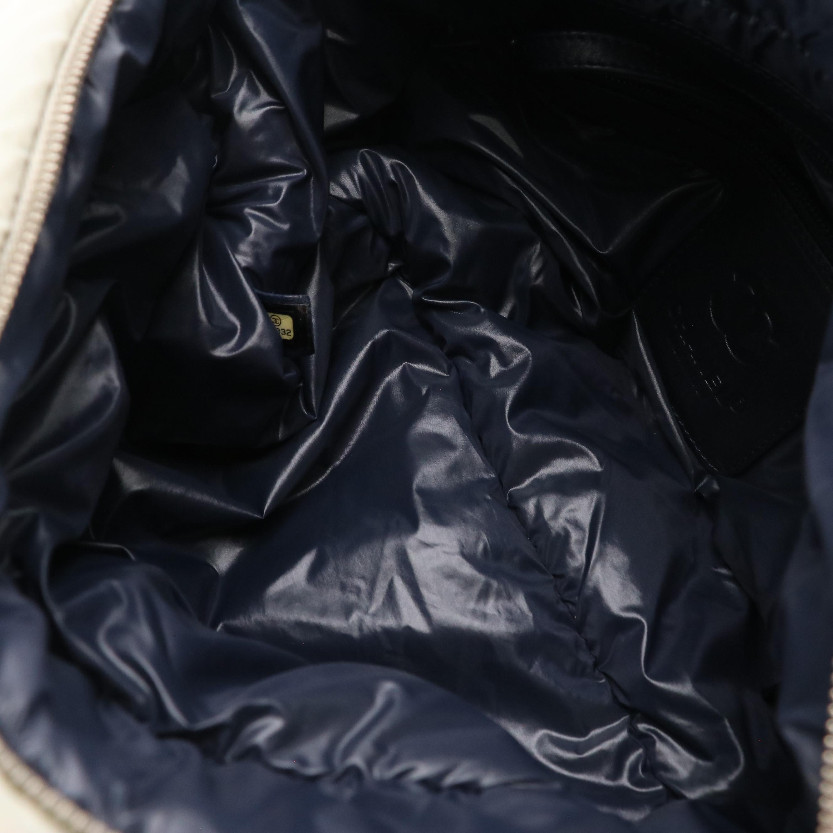 Chanel Coco Cocoon Bowling Handbag in Silver Quilted Nylon