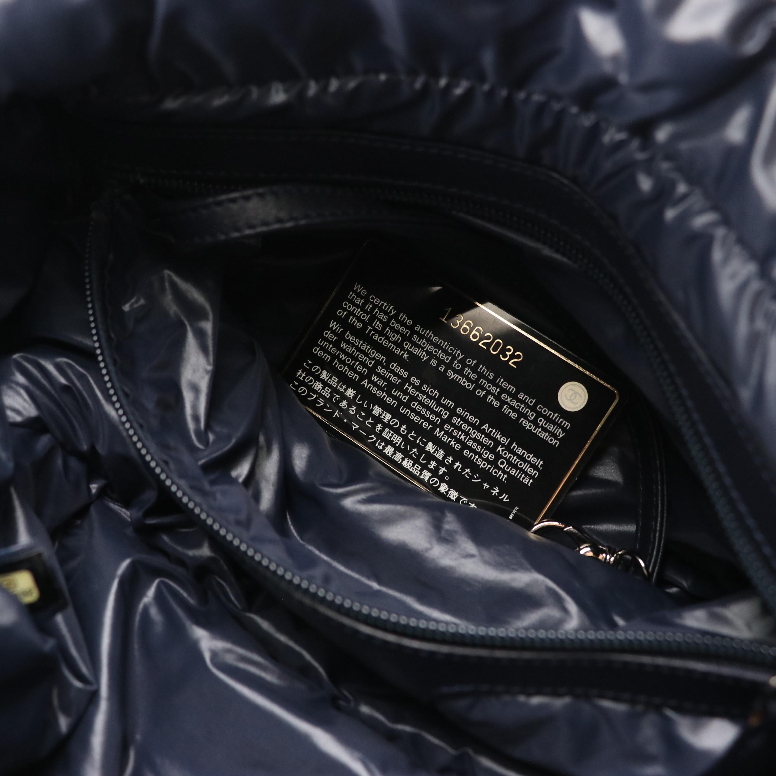 Chanel Coco Cocoon Bowling Handbag in Silver Quilted Nylon