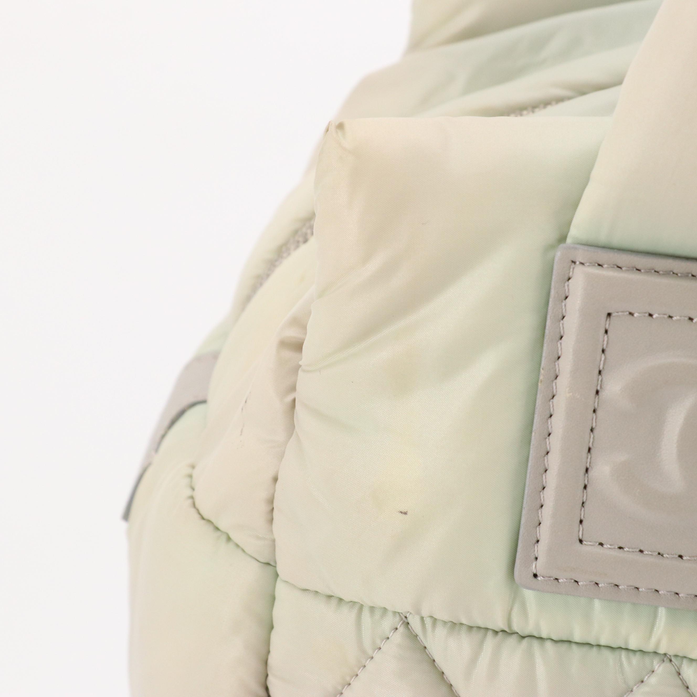 Chanel Coco Cocoon Bowling Handbag in Silver Quilted Nylon