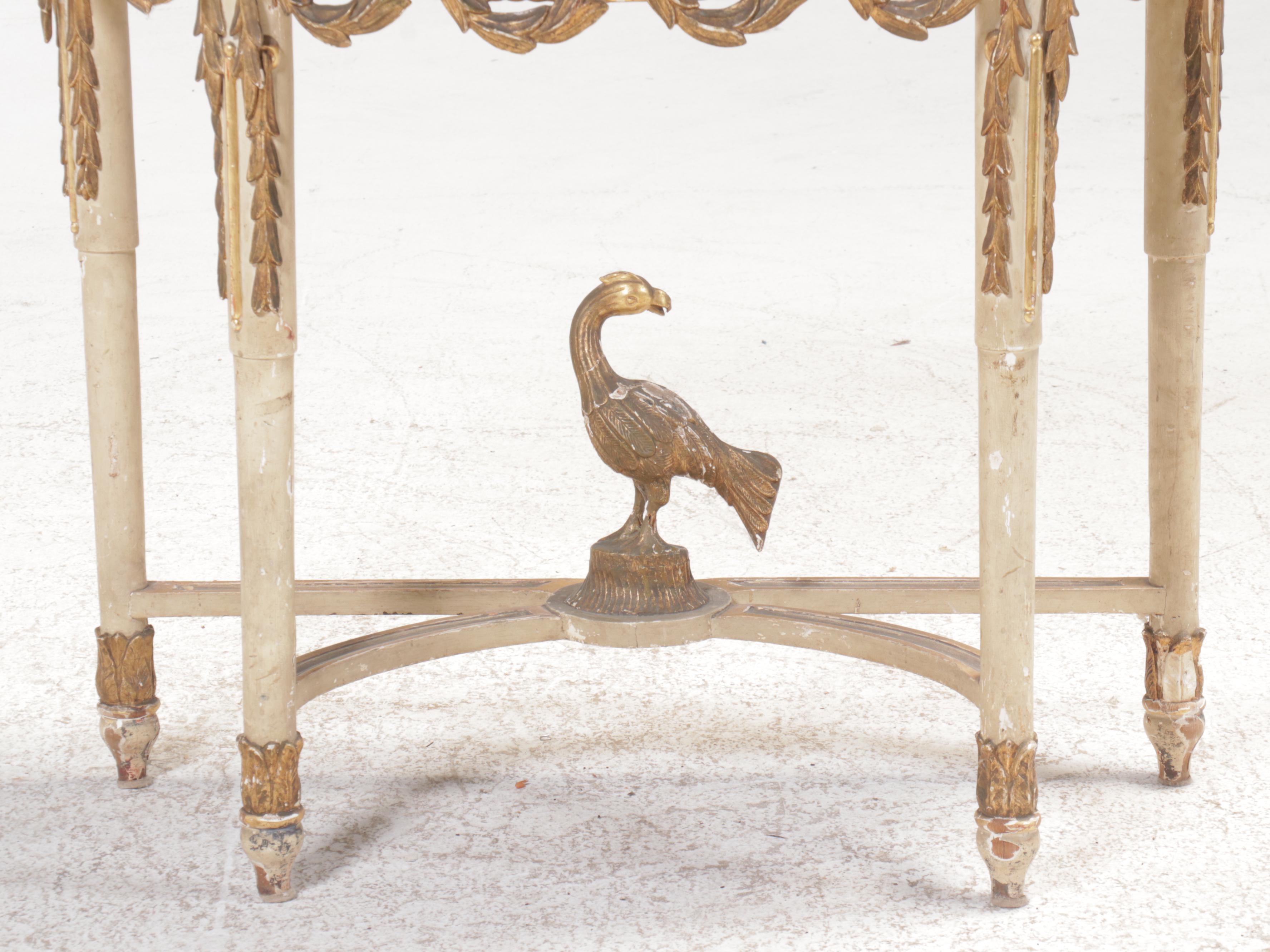 Louis XVI Style Marble Top Demilune Console Table