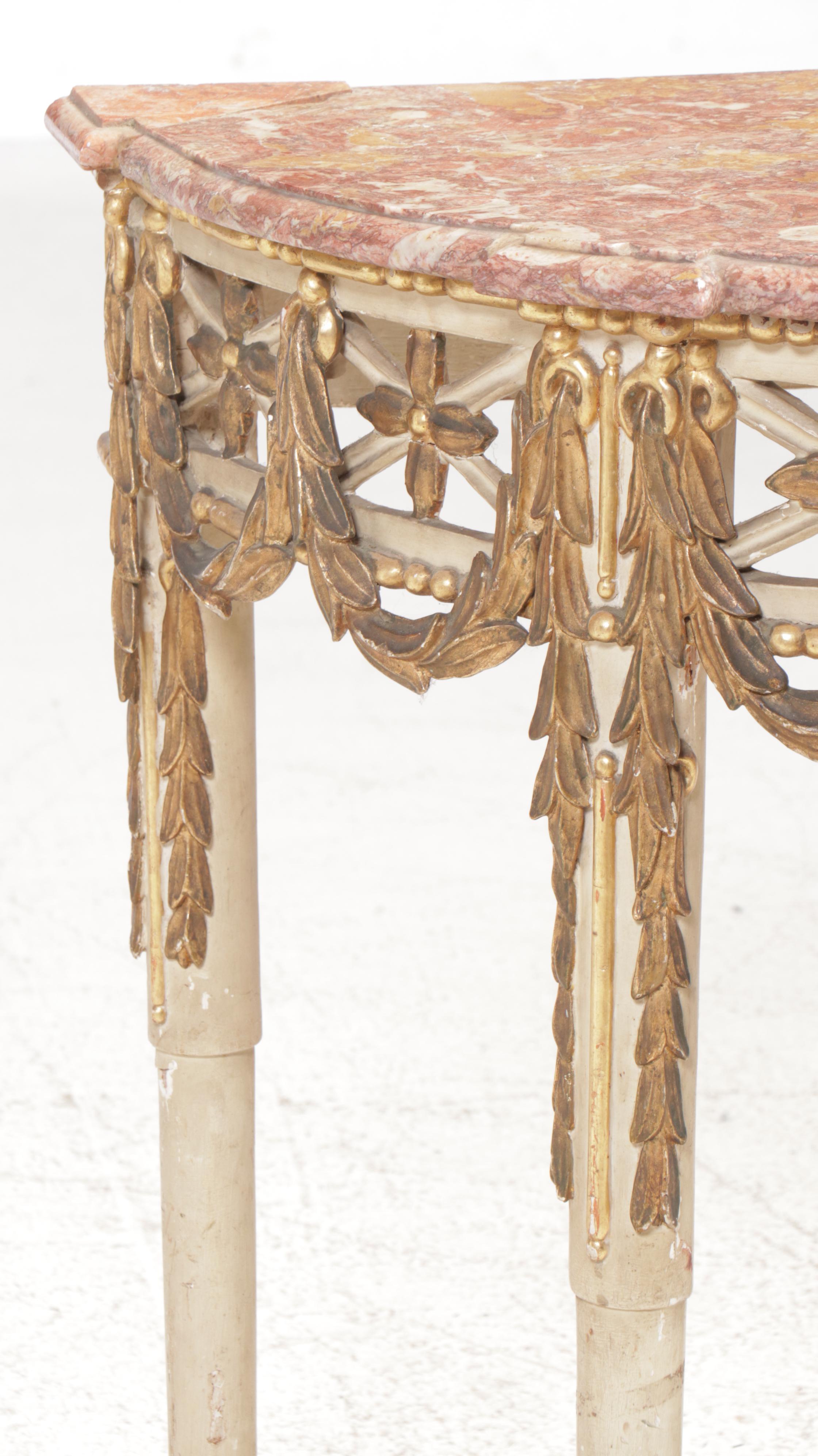 Louis XVI Style Marble Top Demilune Console Table