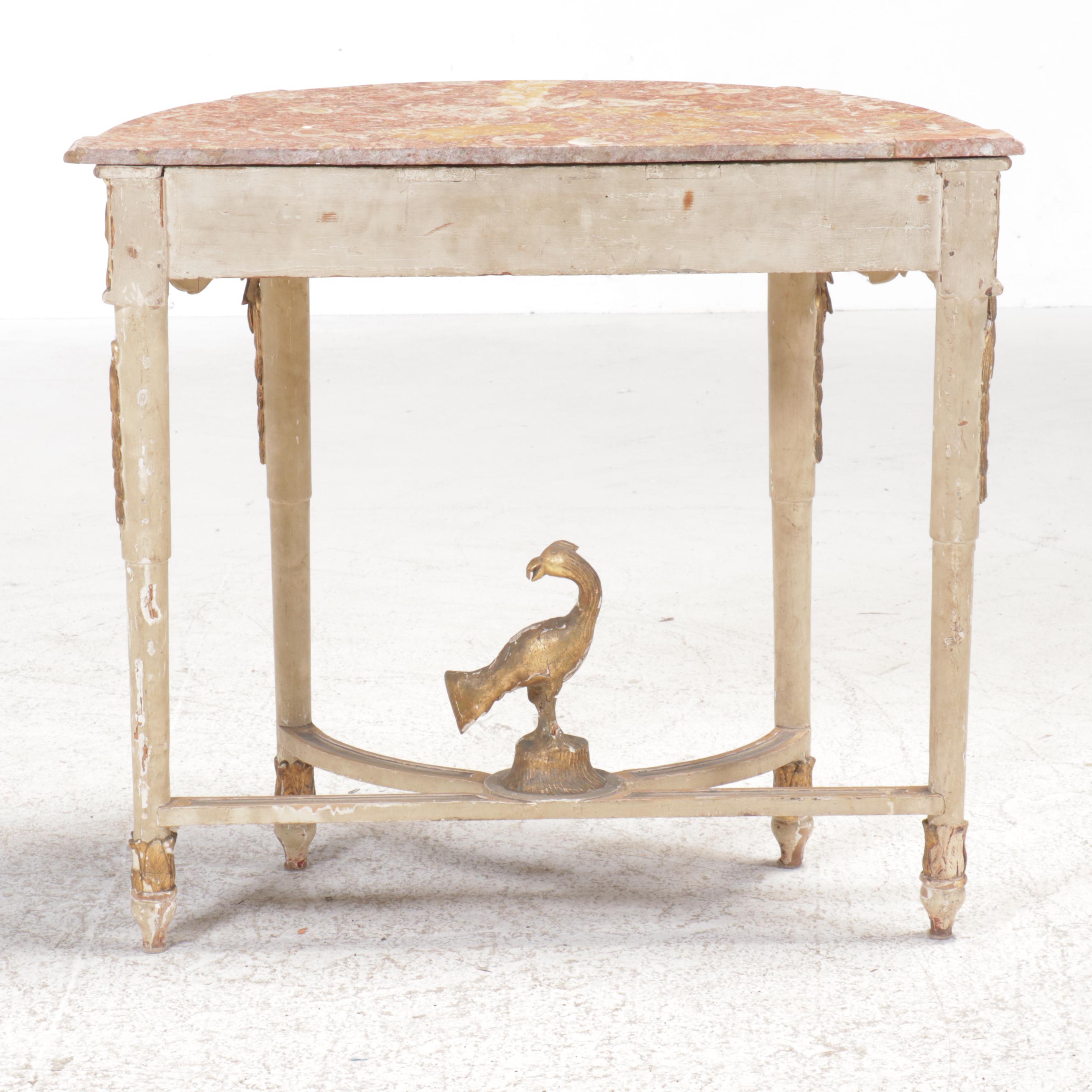 Louis XVI Style Marble Top Demilune Console Table