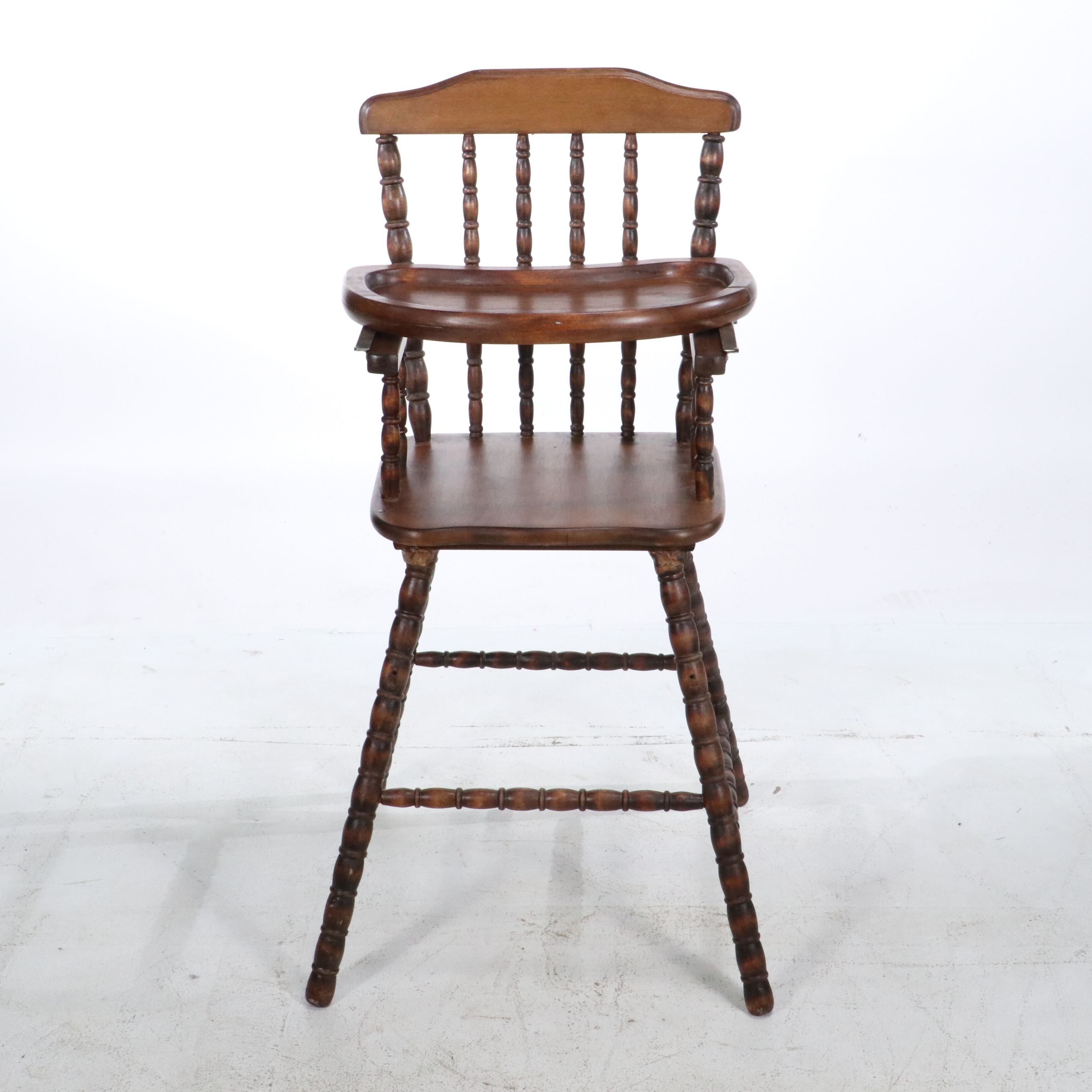 American Colonial Style Bobbin-Turned Wood Highchair, Early to Mid-20th Century