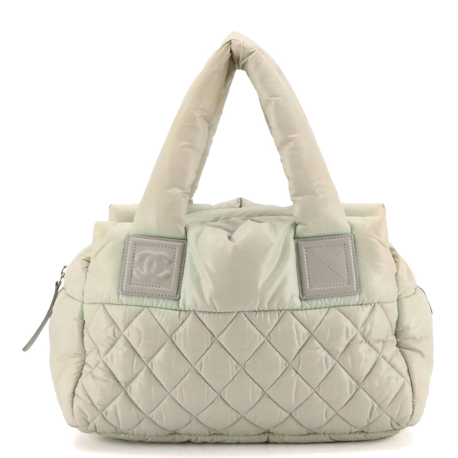 Chanel Coco Cocoon Bowling Handbag in Silver Quilted Nylon