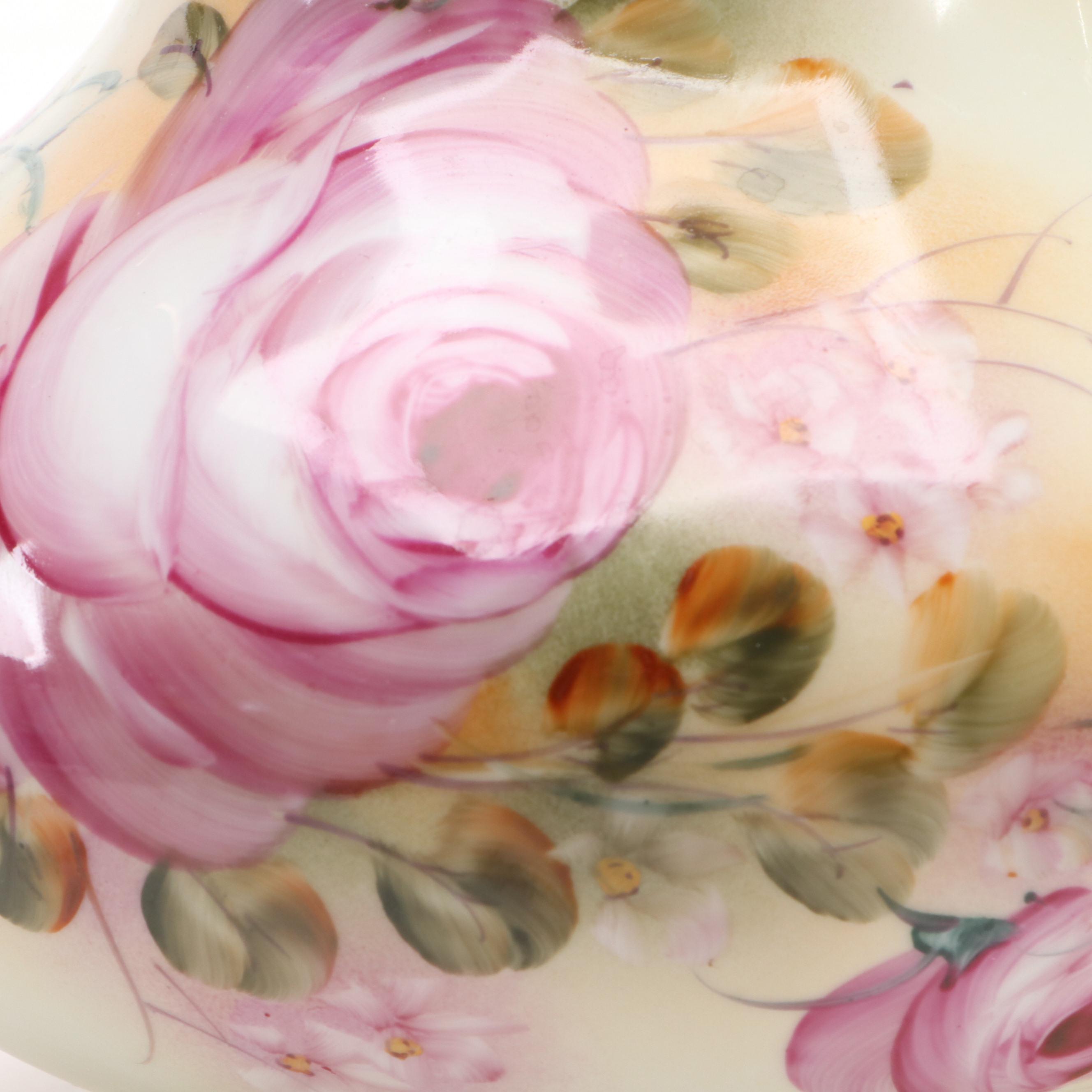 American Limoges Hand-Painted Roses Pitcher and Basin, Early/ Mid-20th Century