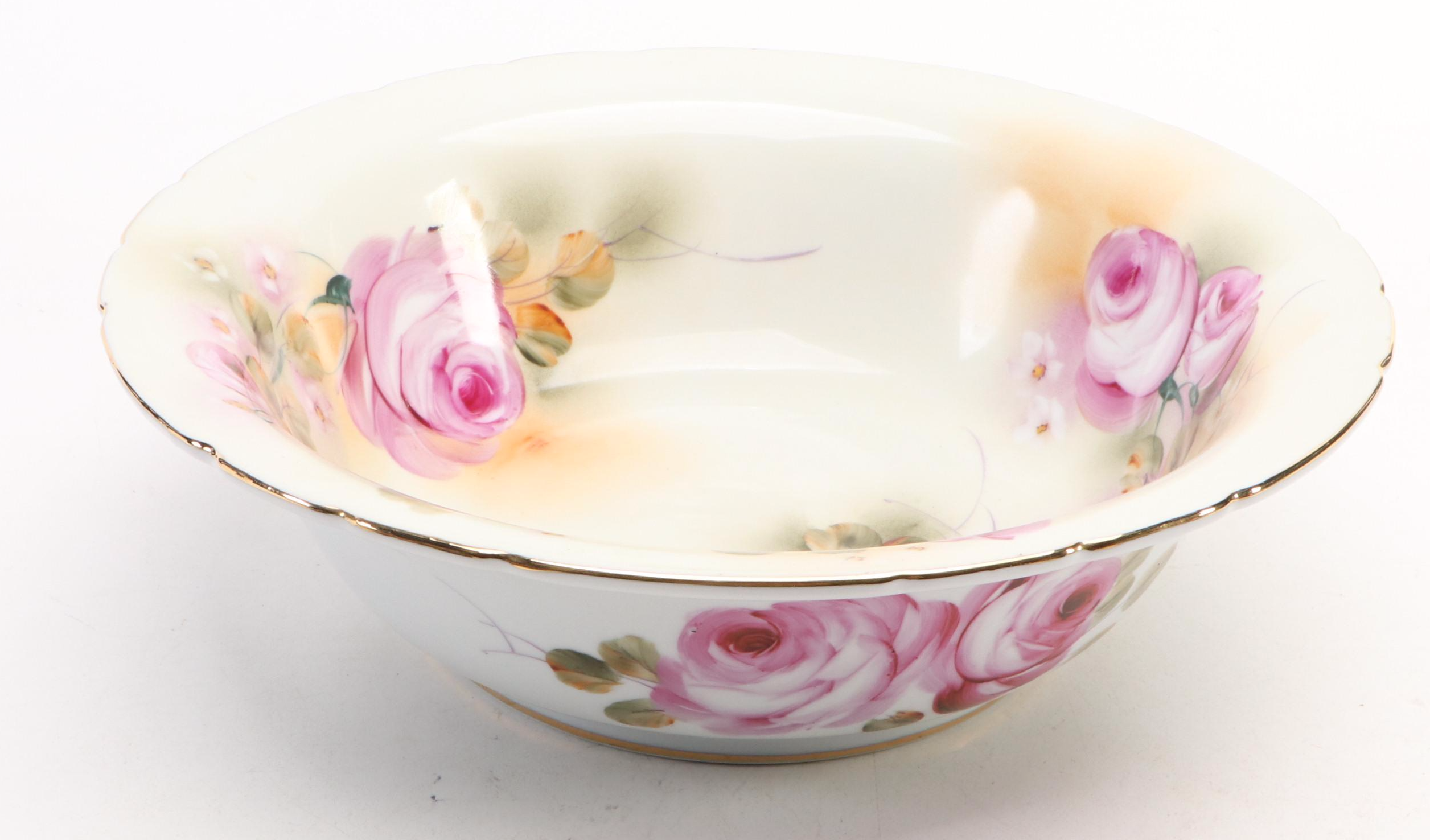 American Limoges Hand-Painted Roses Pitcher and Basin, Early/ Mid-20th Century