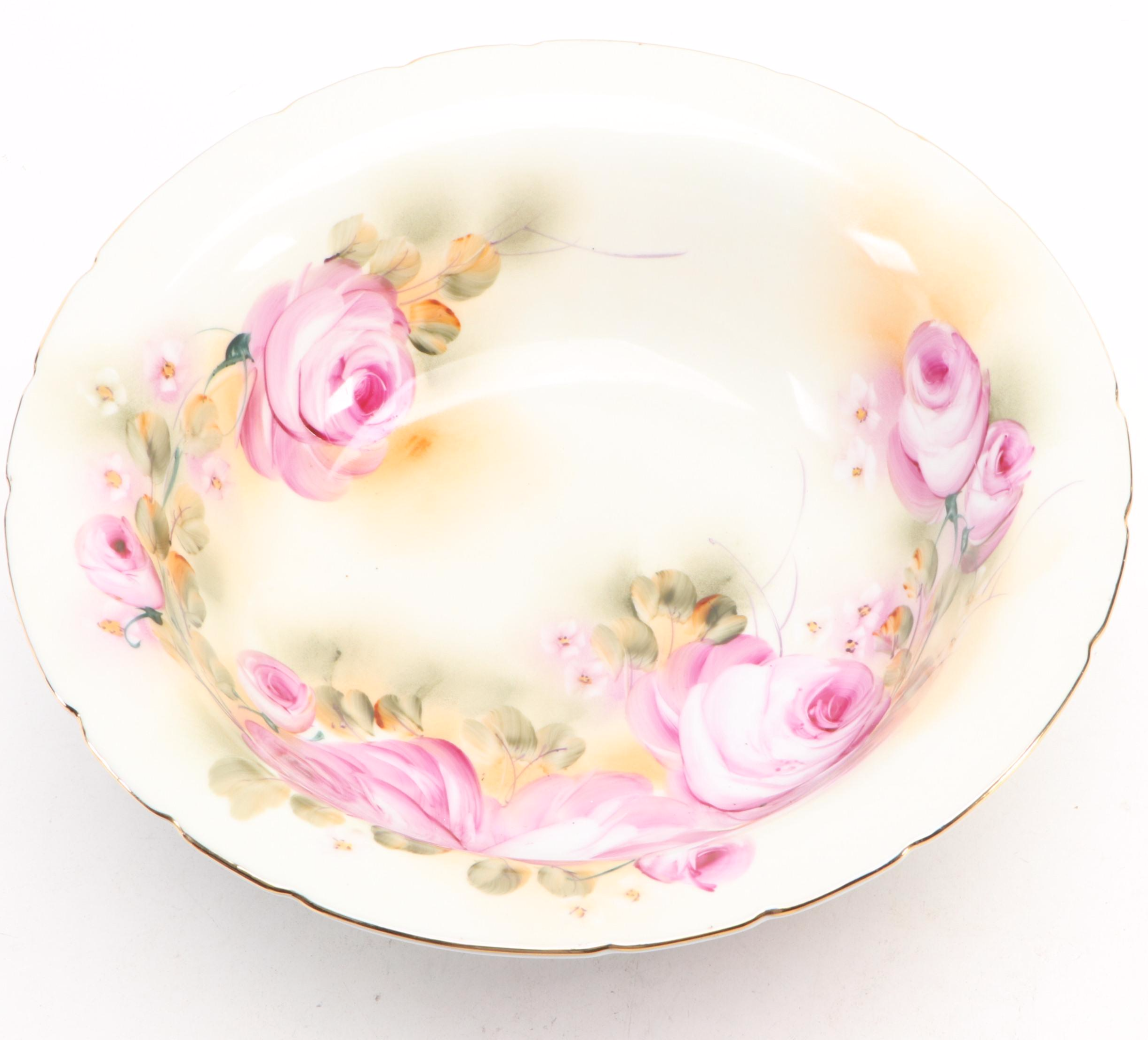 American Limoges Hand-Painted Roses Pitcher and Basin, Early/ Mid-20th Century