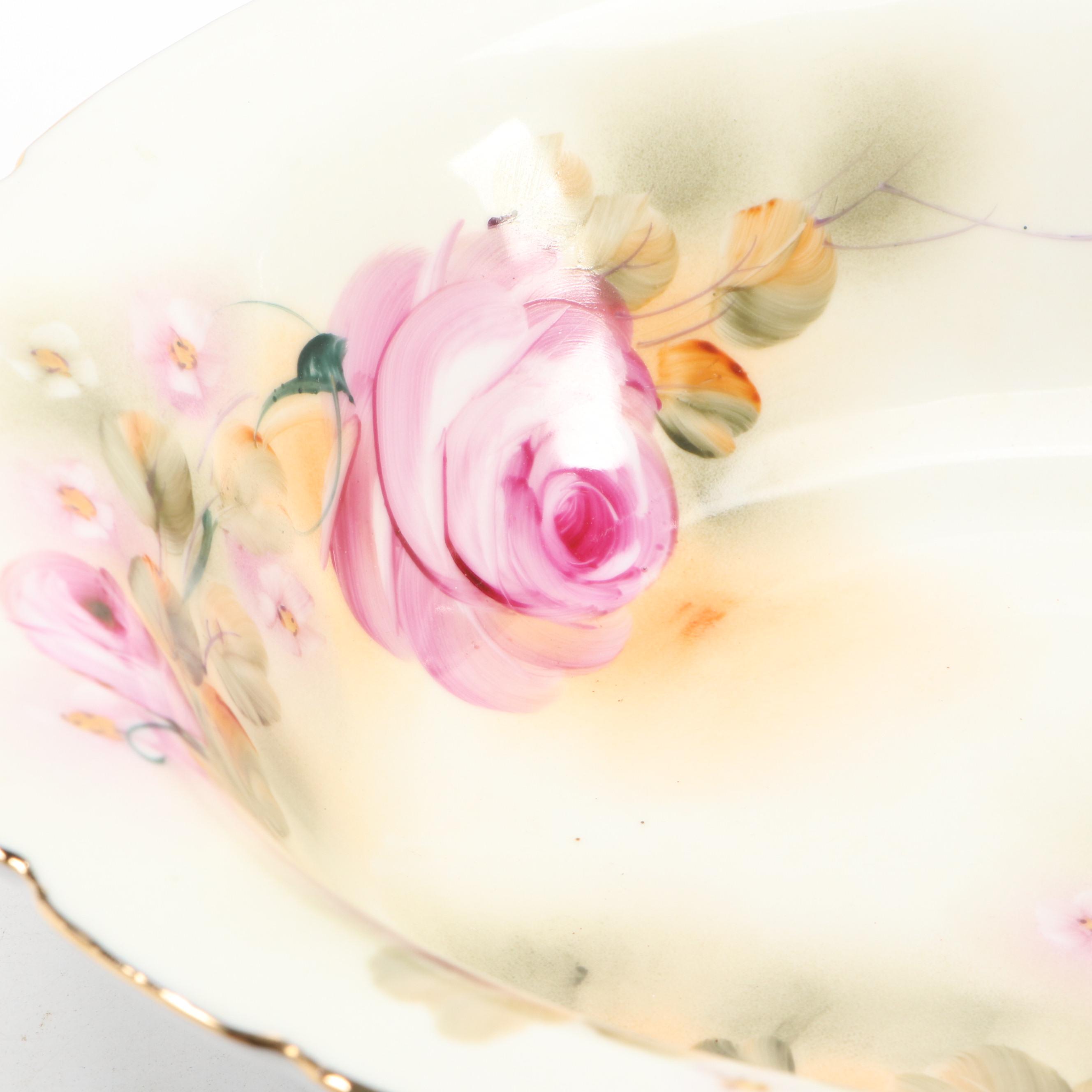 American Limoges Hand-Painted Roses Pitcher and Basin, Early/ Mid-20th Century