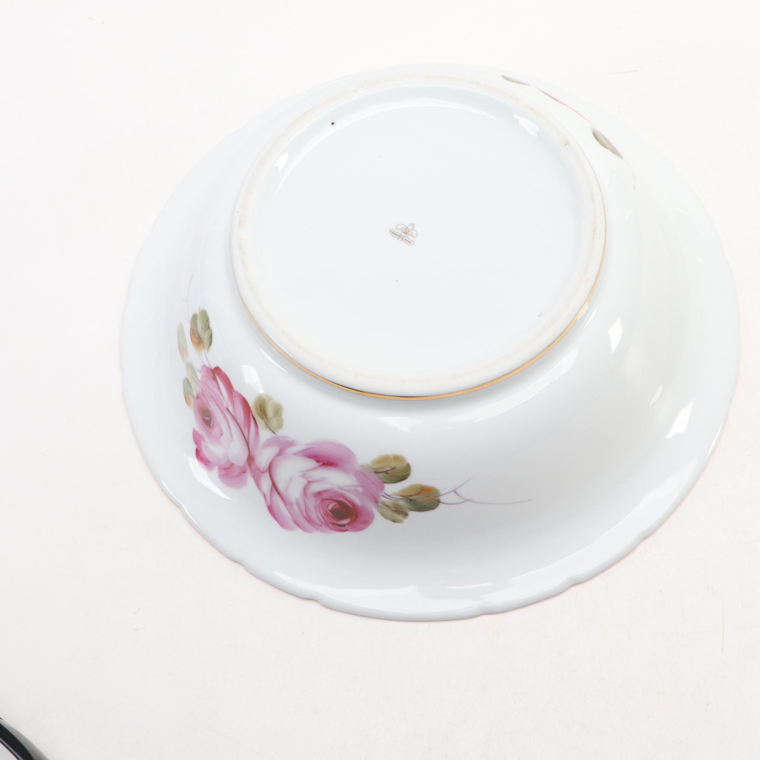 American Limoges Hand-Painted Roses Pitcher and Basin, Early/ Mid-20th Century