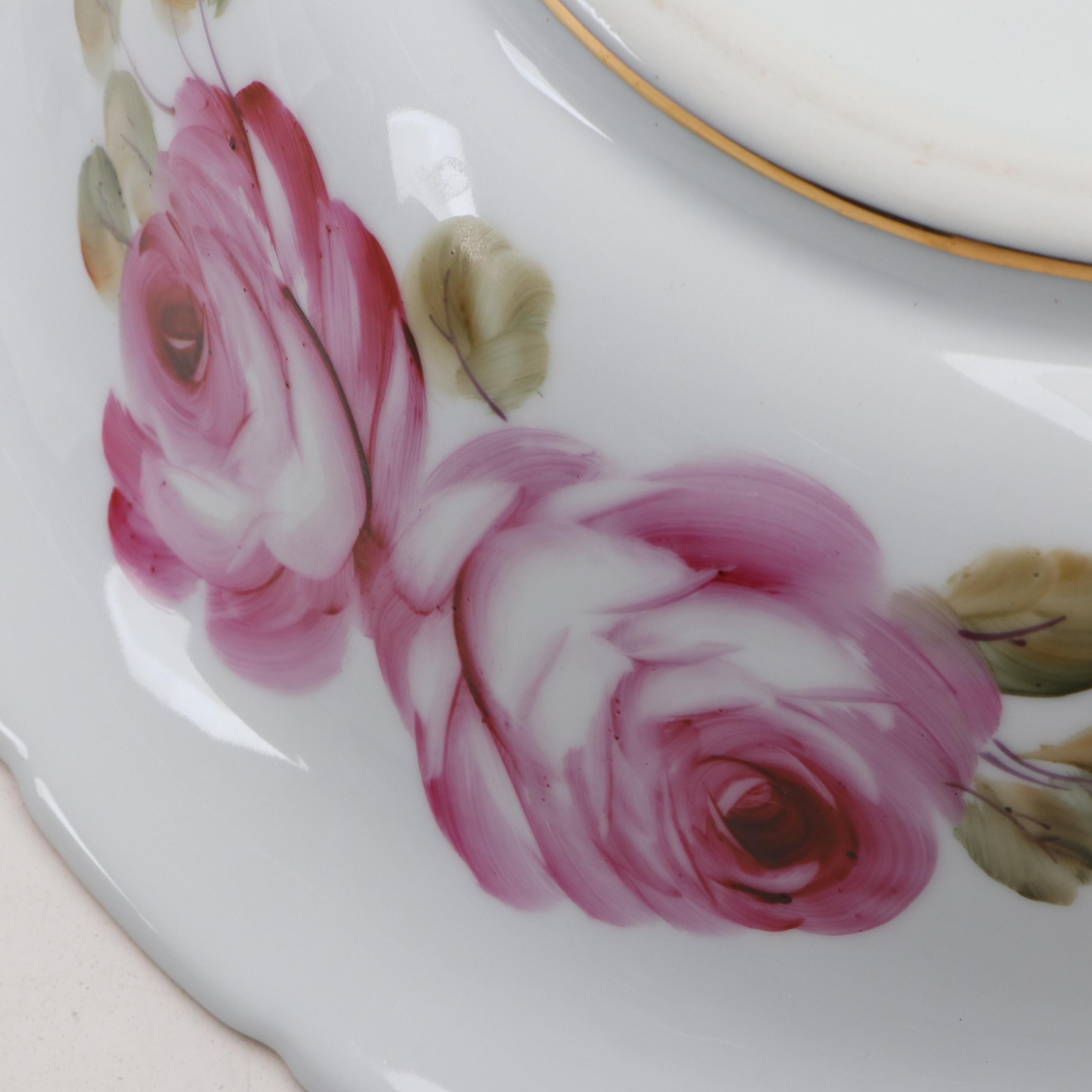 American Limoges Hand-Painted Roses Pitcher and Basin, Early/ Mid-20th Century