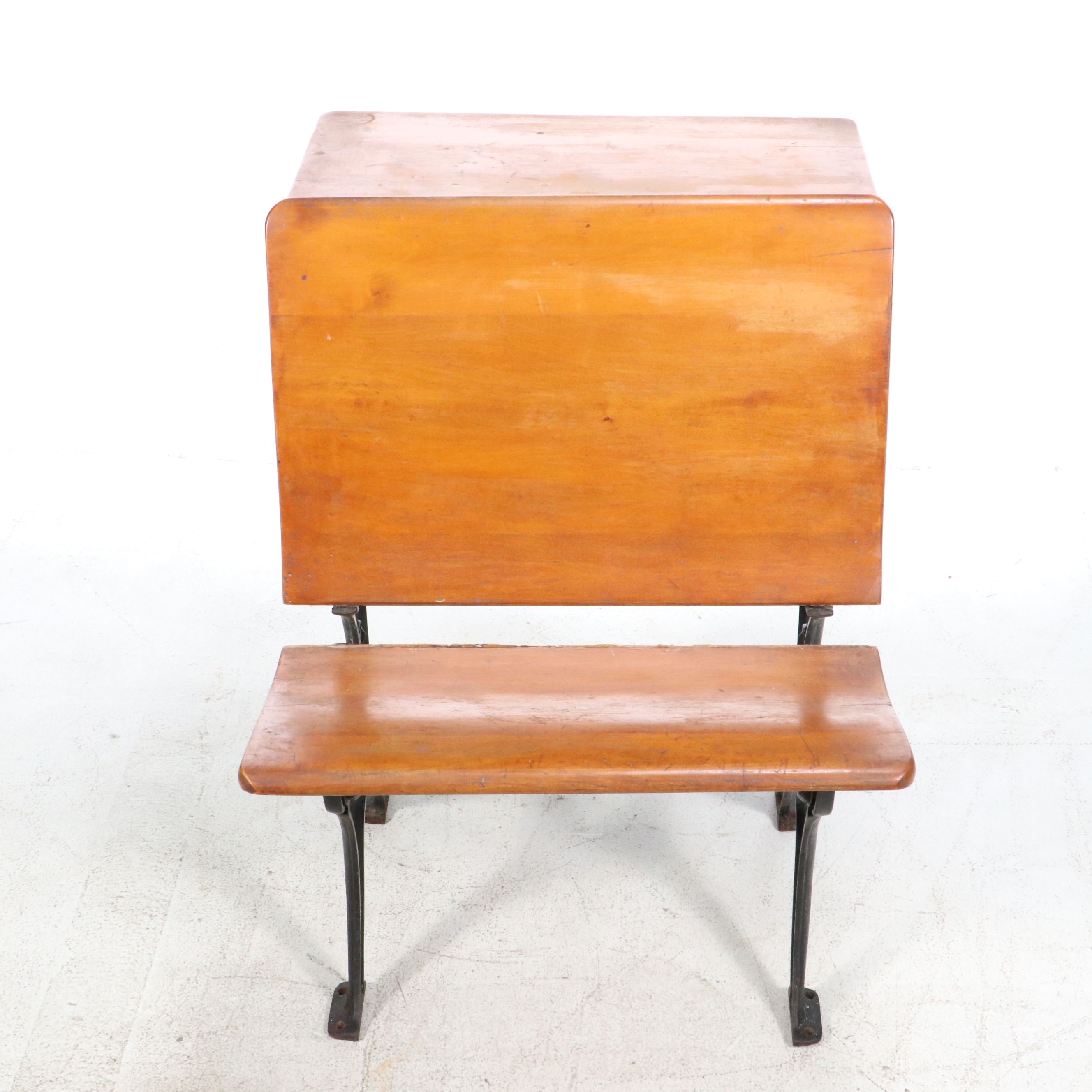 Cast Iron and Wood School Desk, 20th Century